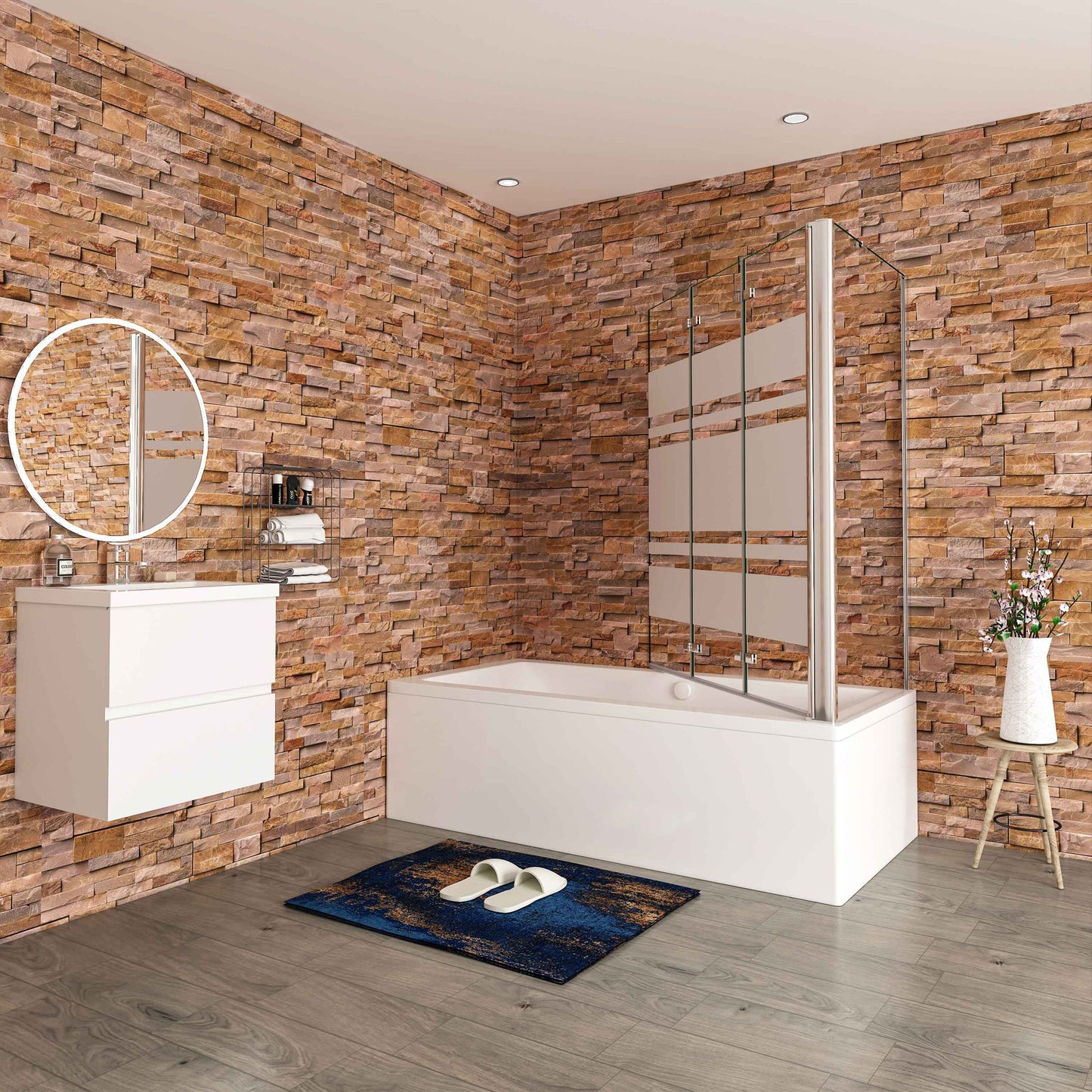 Aica Scandinavische Badwand 130/140x60/70/75/80x140cm,3-Delig Inklapbaar,6mm Wit Gesatineerd Easy Clean Gehard Glas,Chroom Frame,Eenvoudige Montage