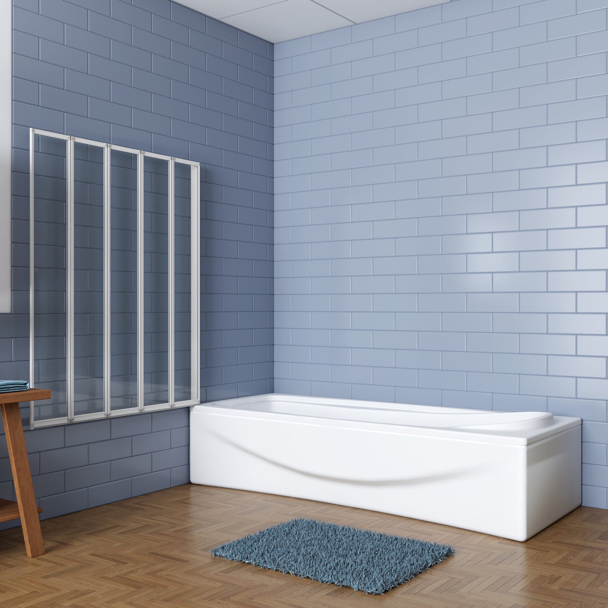 Aica Badwand 120x140cm 5-Delige Inklapbaar 4mm gehard glas-Grijs frame