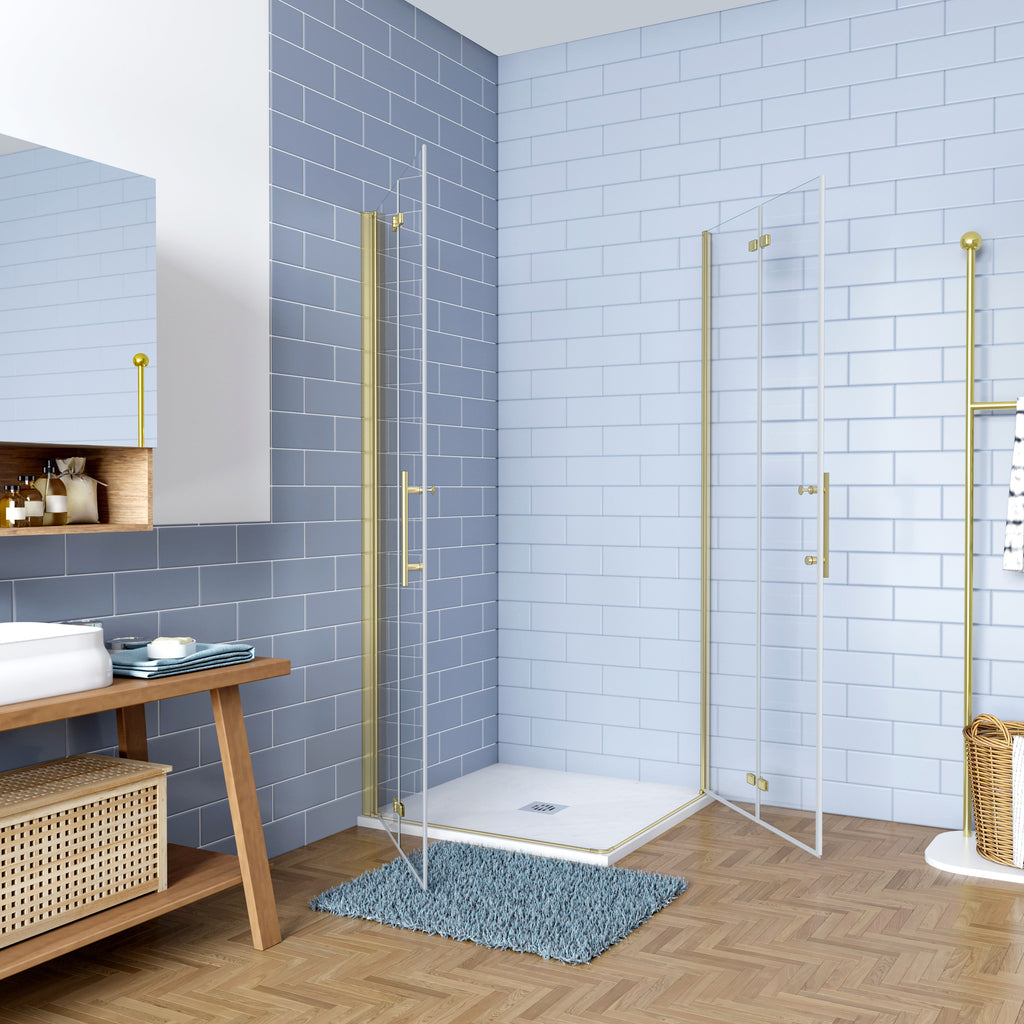 Douchecabine Opvouwbare 6mm NANO Easyclean veiligheidsglas goud aluminium profiel