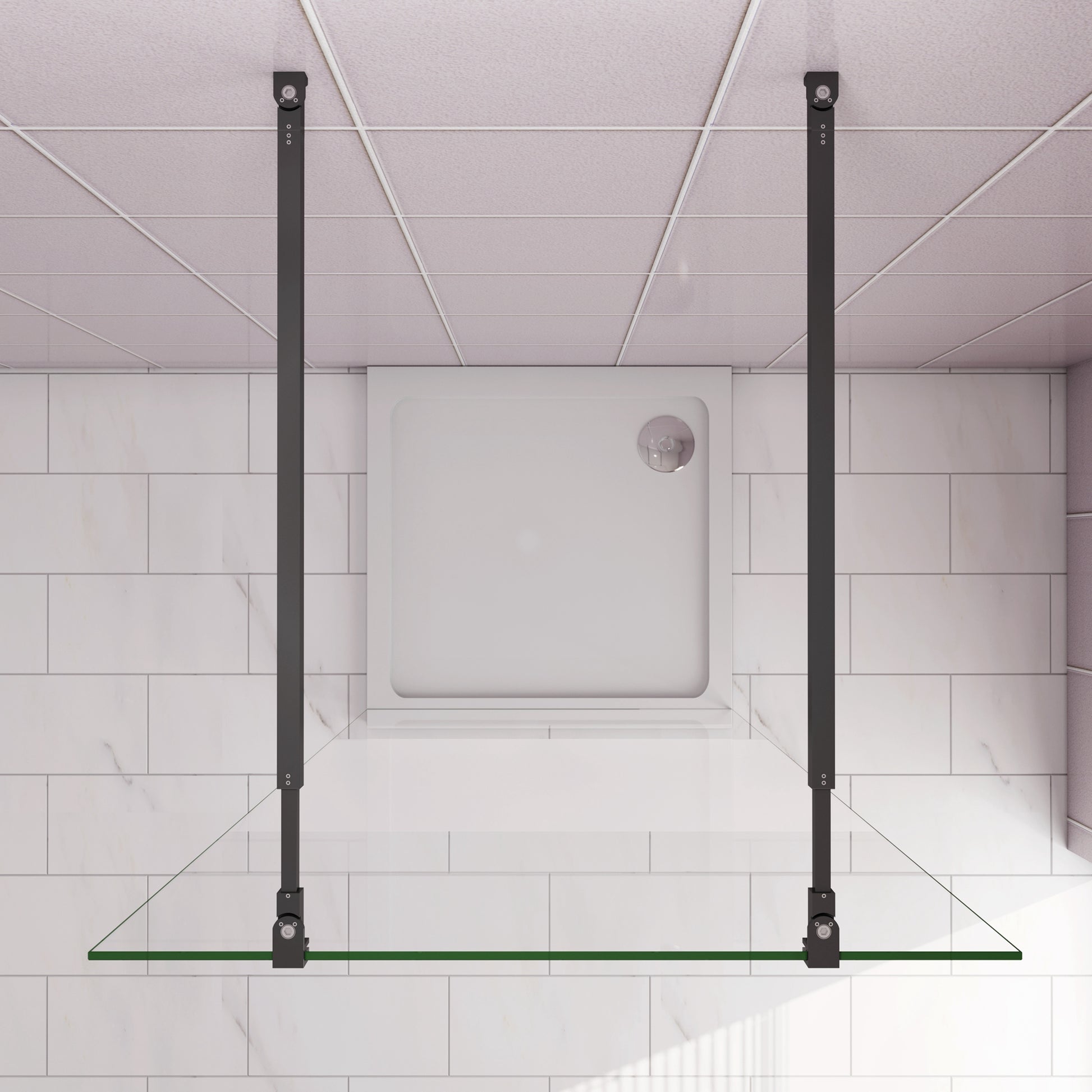 Inloopdouche 97,7x200cm,8mm NANO EasyClean veiligheidsglas matglas,73-120cm Stabilisatiestangen x2, zwart