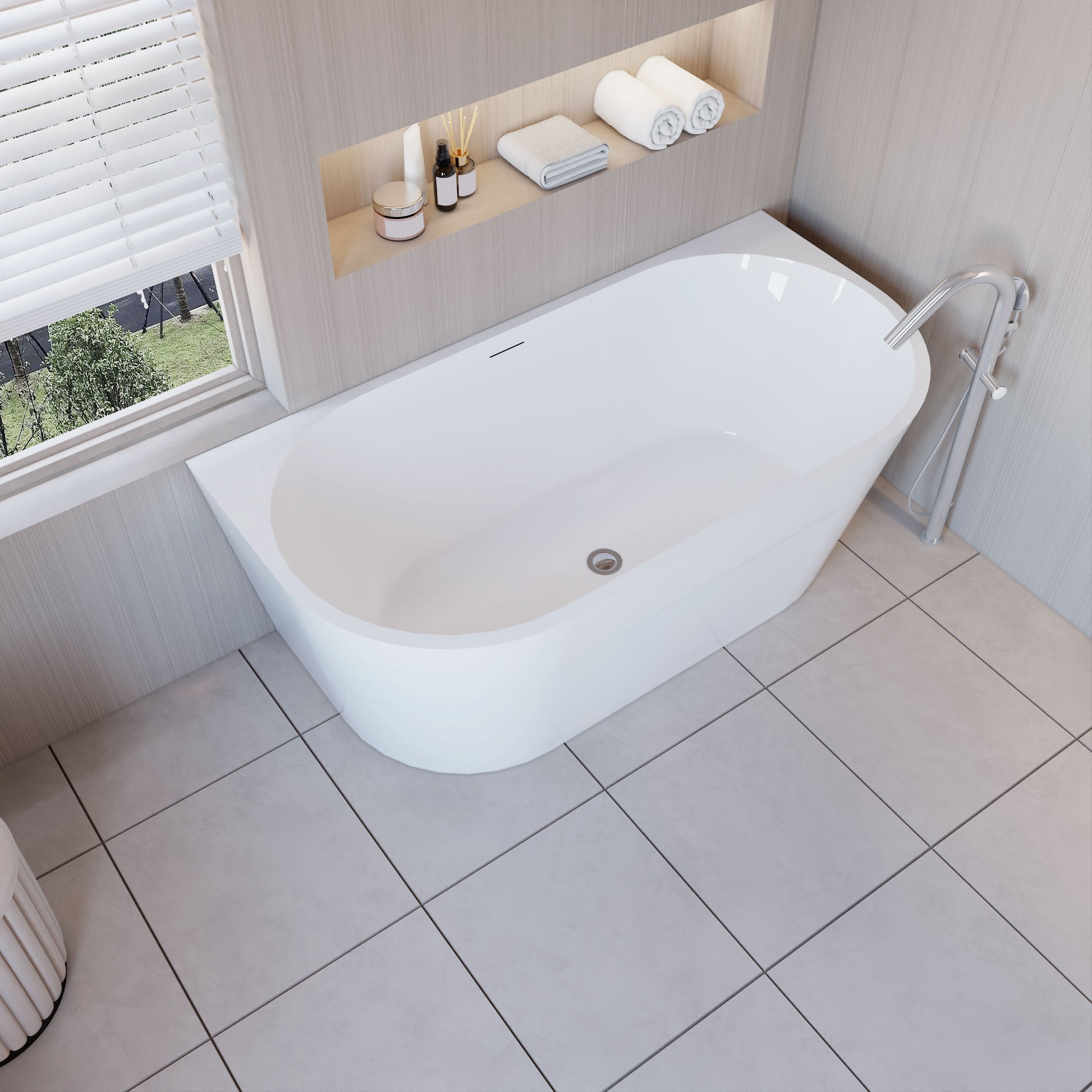 Aica Halfvrijstaand Bad 150x75x58cm/170x80x60cm-Helder Wit-Acryl-Met Afvoer-Eenvoudig te Installeren