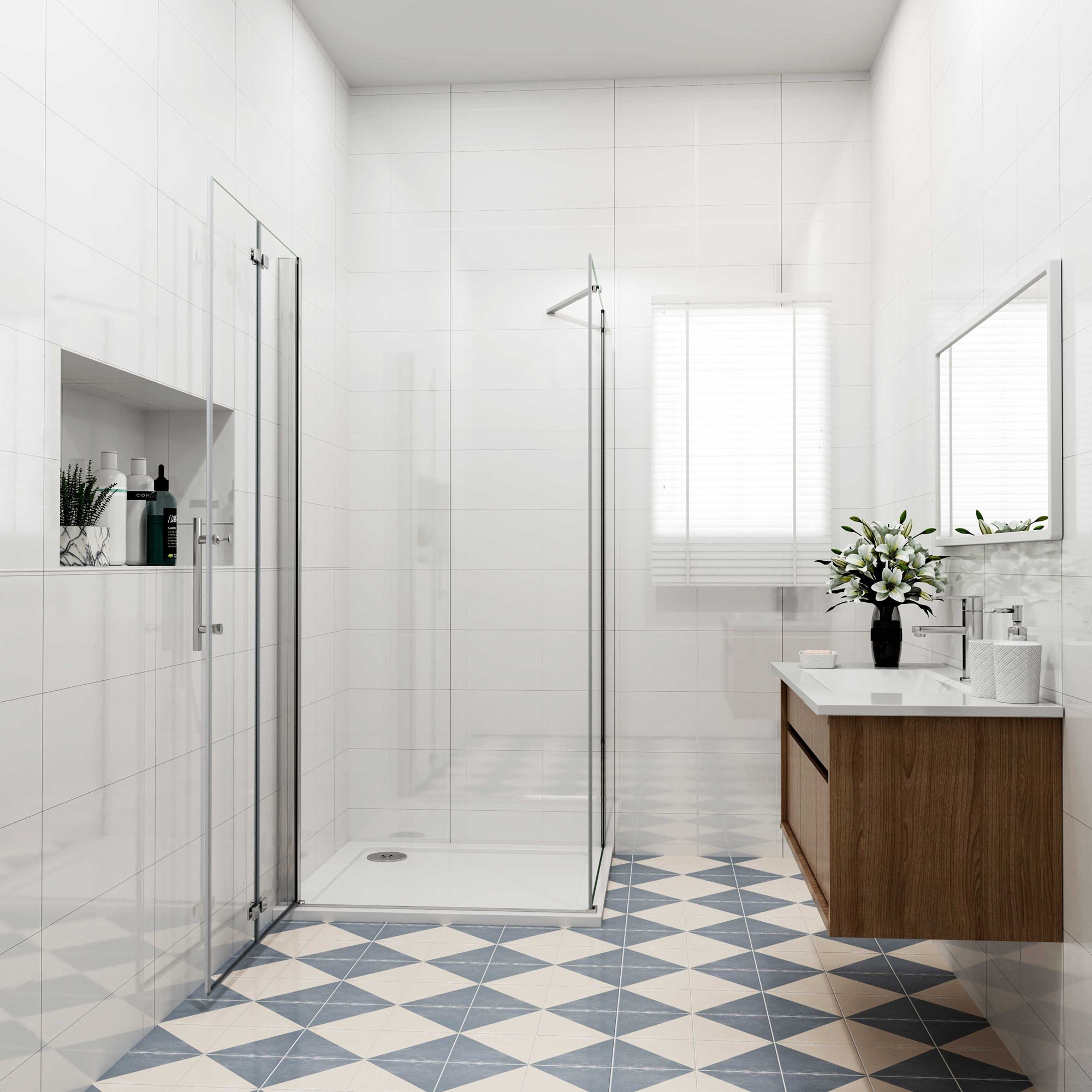 Douchecabine met vouwdeur en vaste zijwand ,NANO EasyClean veiligheidsglas,B:70xD:70x185cm,50cm Stabilisatiestang