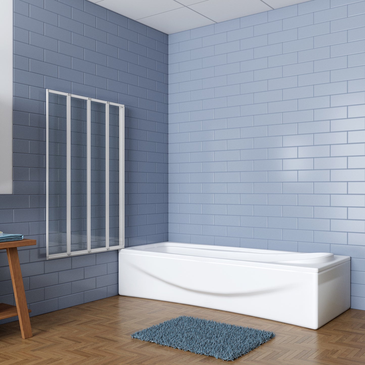 Aica Badwand 100x140cm 4-Delige Inklapbaar 4mm gehard glas-Grijs frame