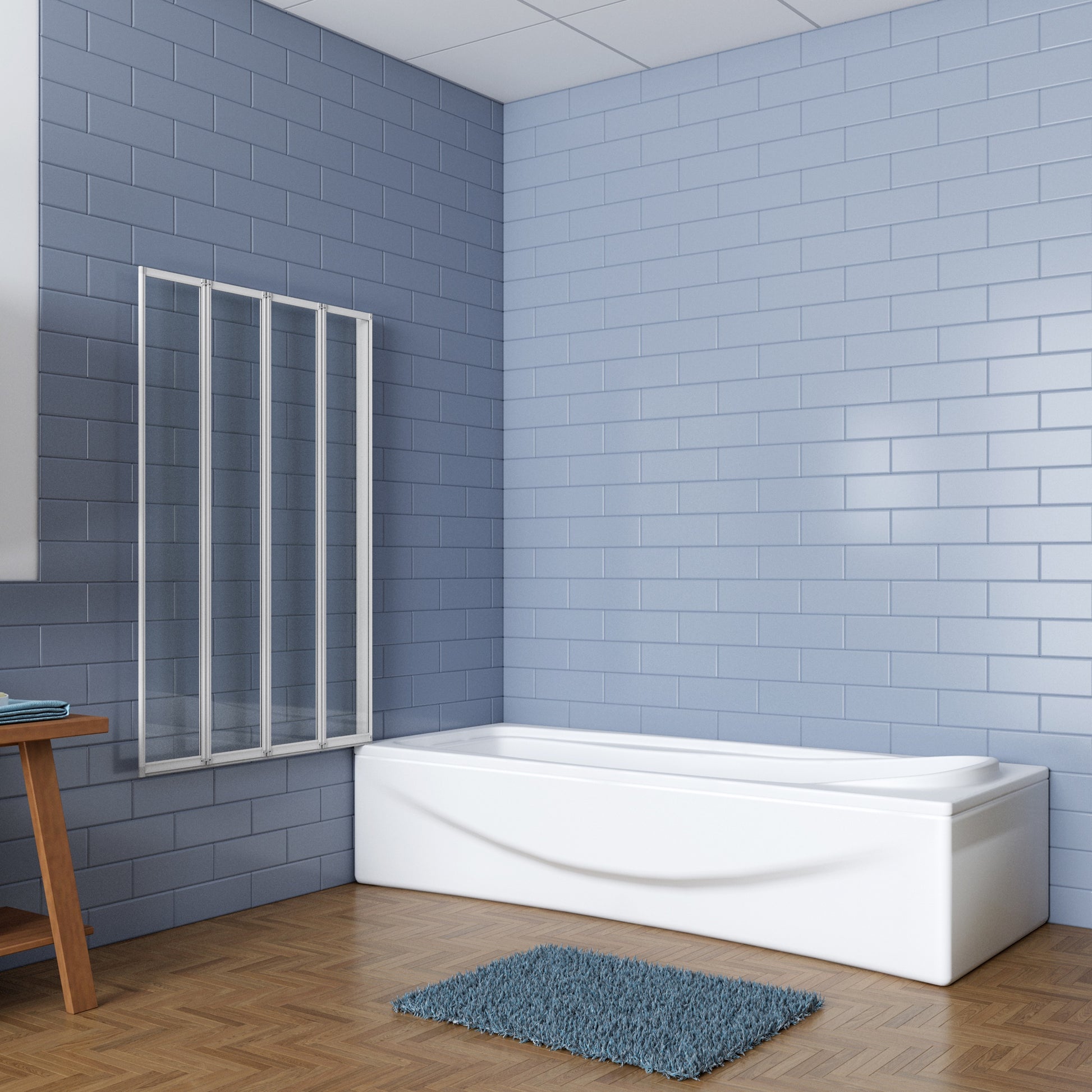 Aica Badwand 100x140cm 4-Delige Inklapbaar 4mm gehard glas-Grijs frame