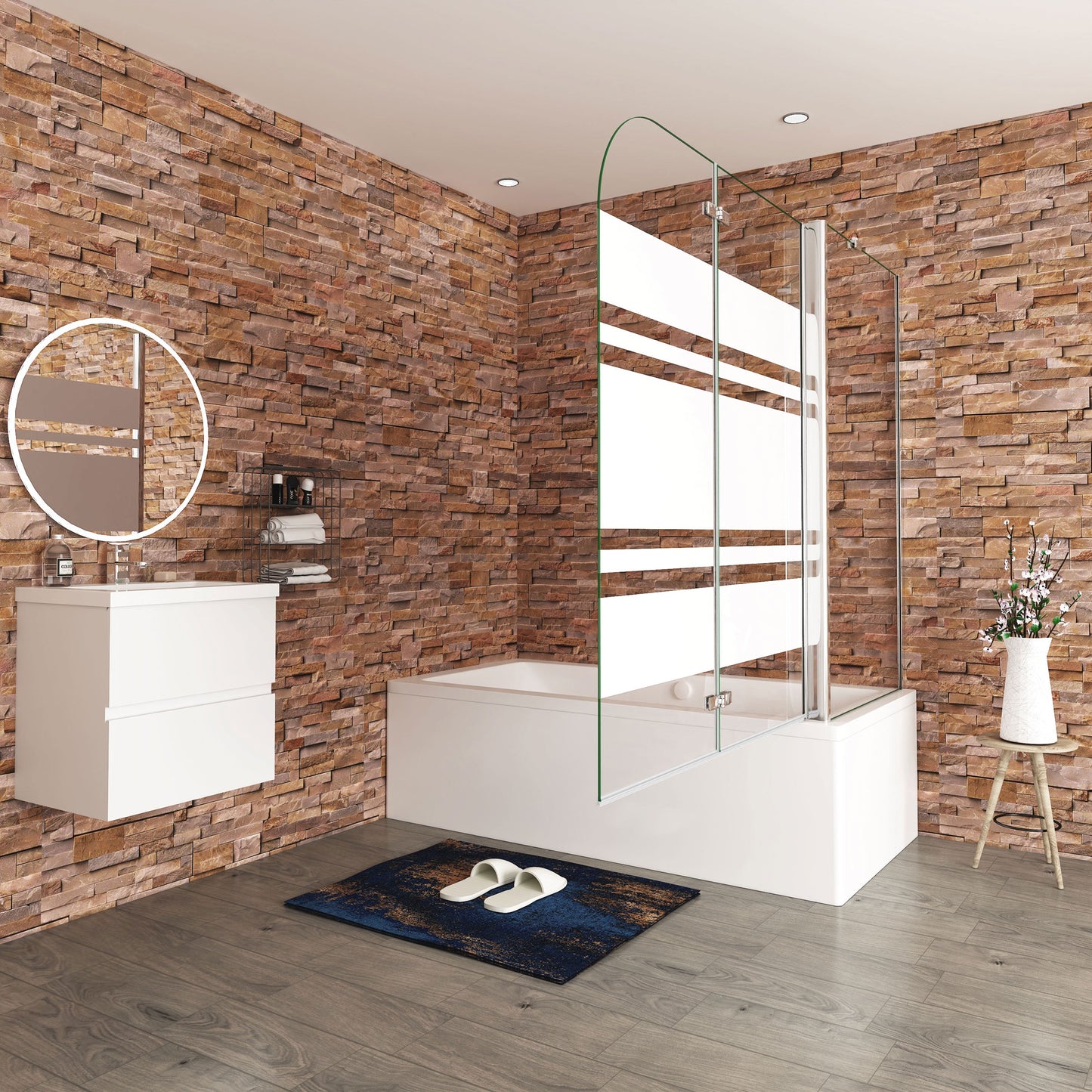 Aica modern stijl badwand 90/100/110/120x60/70/75/80x140cm 2 delig inklapbaar 6mm veiligheidsgehard glas glanzend chroom-Witte zeefdrukstrepen