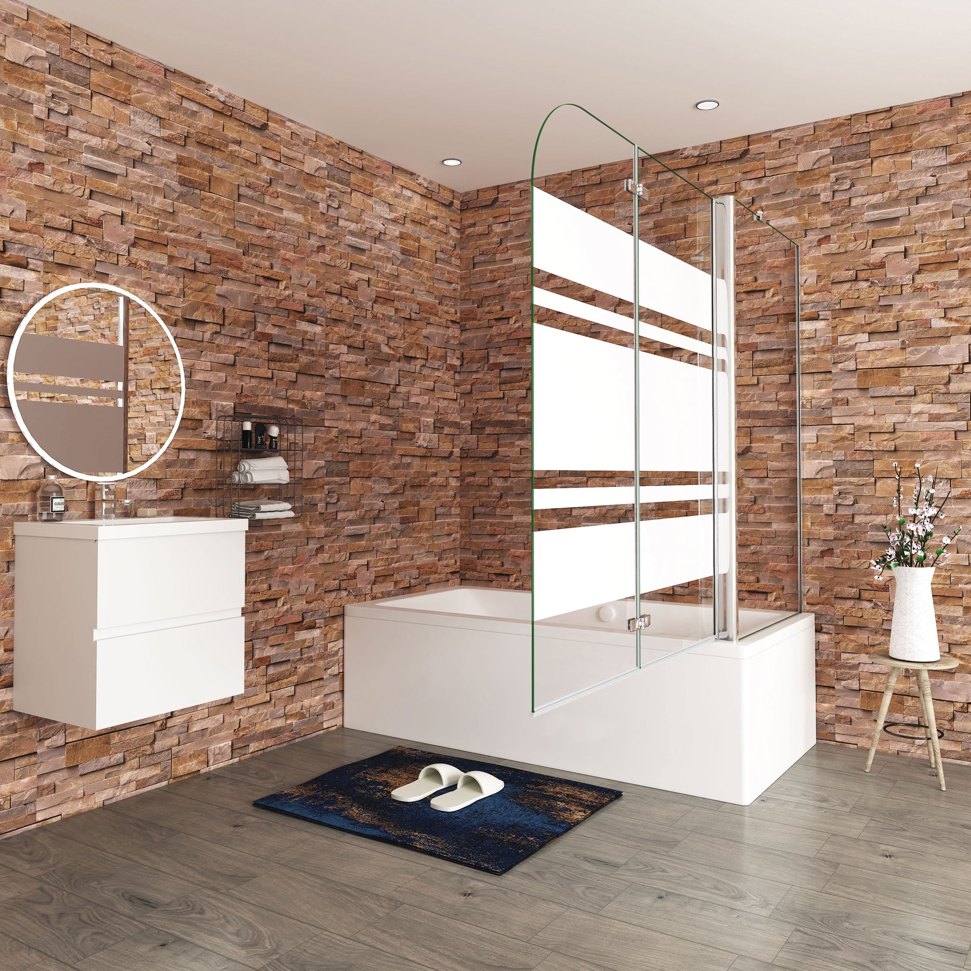 Aica modern stijl badwand 90/100/110/120x60/70/75/80x140cm 2 delig inklapbaar 6mm veiligheidsgehard glas glanzend chroom-Witte zeefdrukstrepen