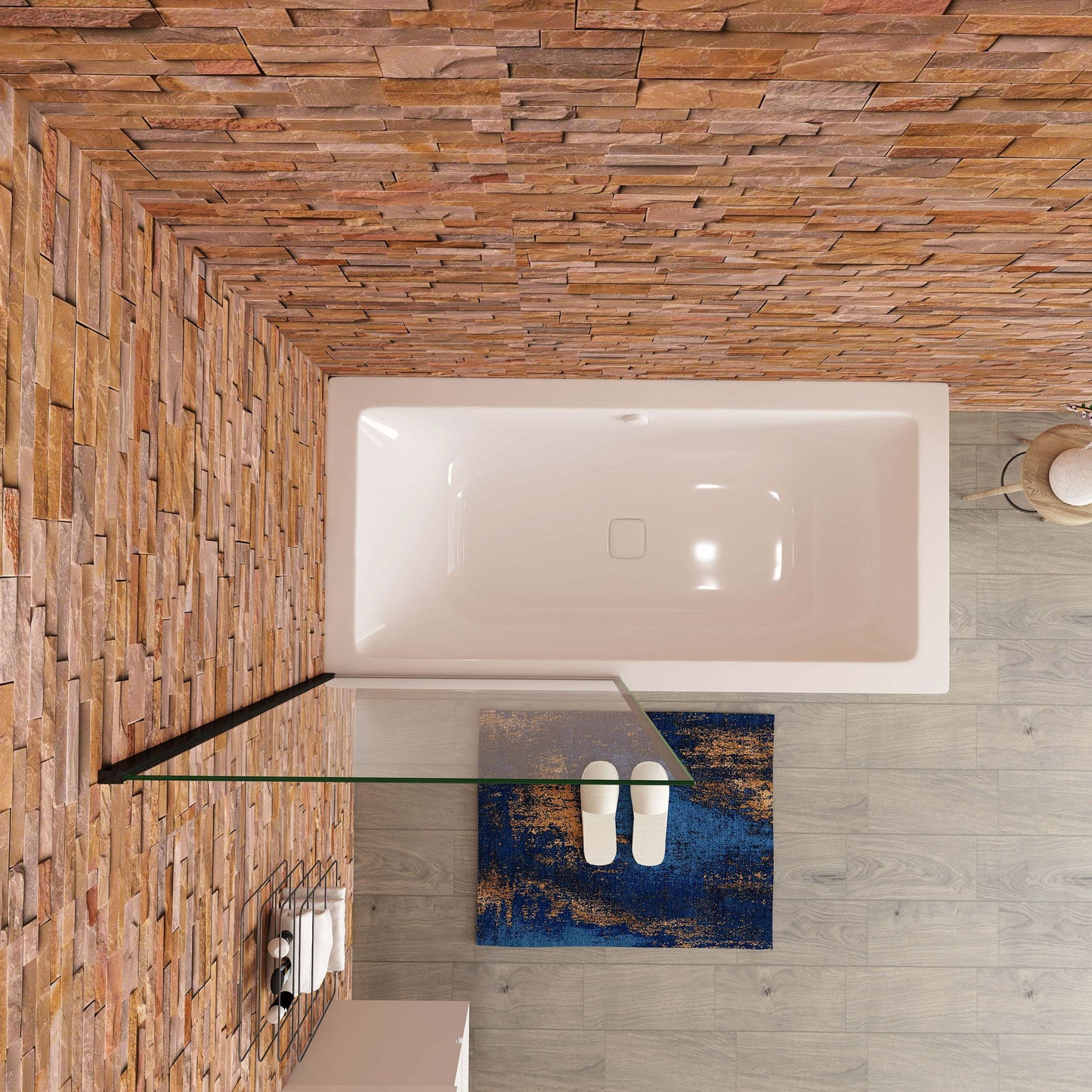 Aica industriële stijl badscherm 70/75/80x140cm 6mm easyclean glas badwand met zwarte zeefdrukrand