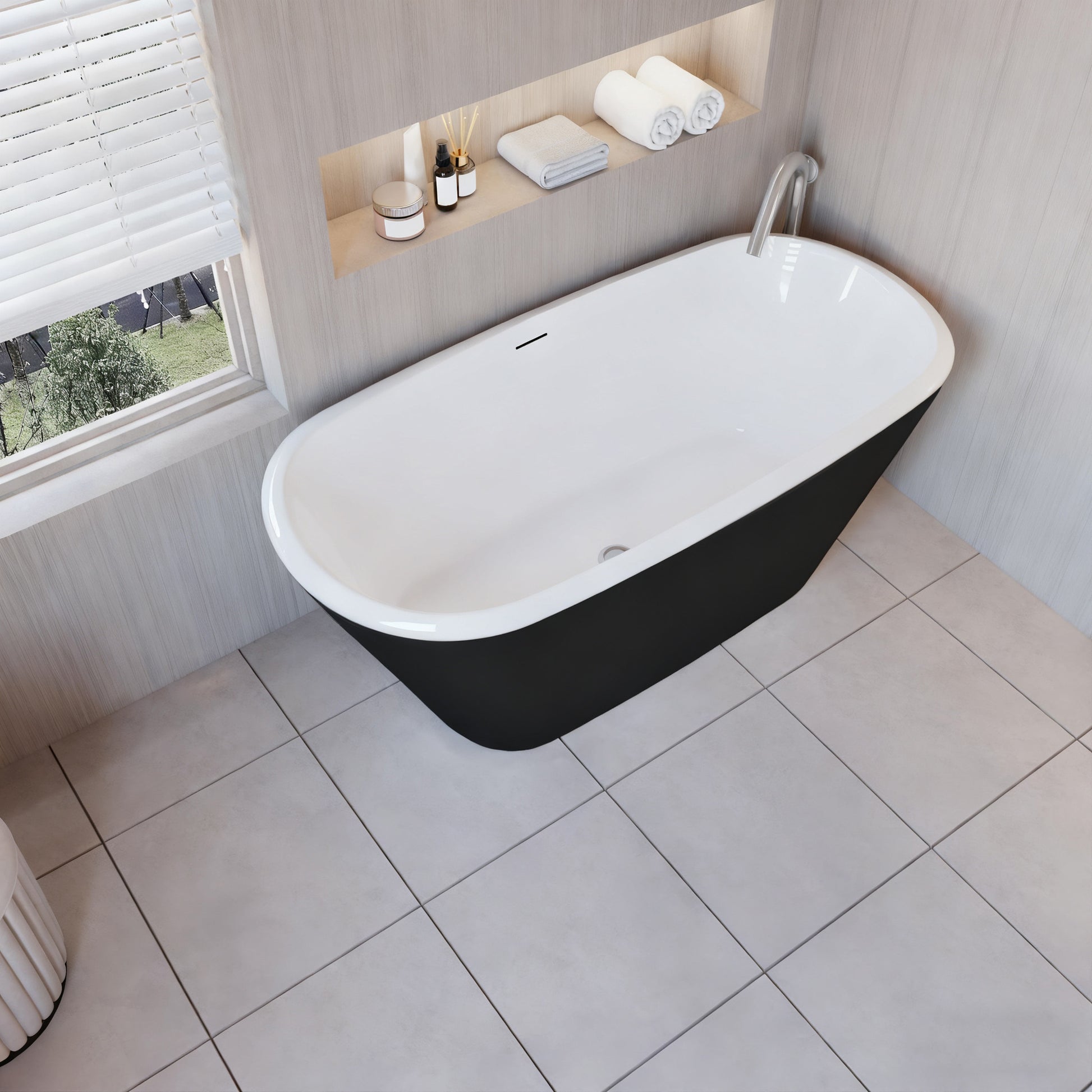 Aica Halfvrijstaand Bad 150x72x60cm/170x78x60cm-Mat zwart-Acryl-Met Afvoer-Eenvoudig te Installeren