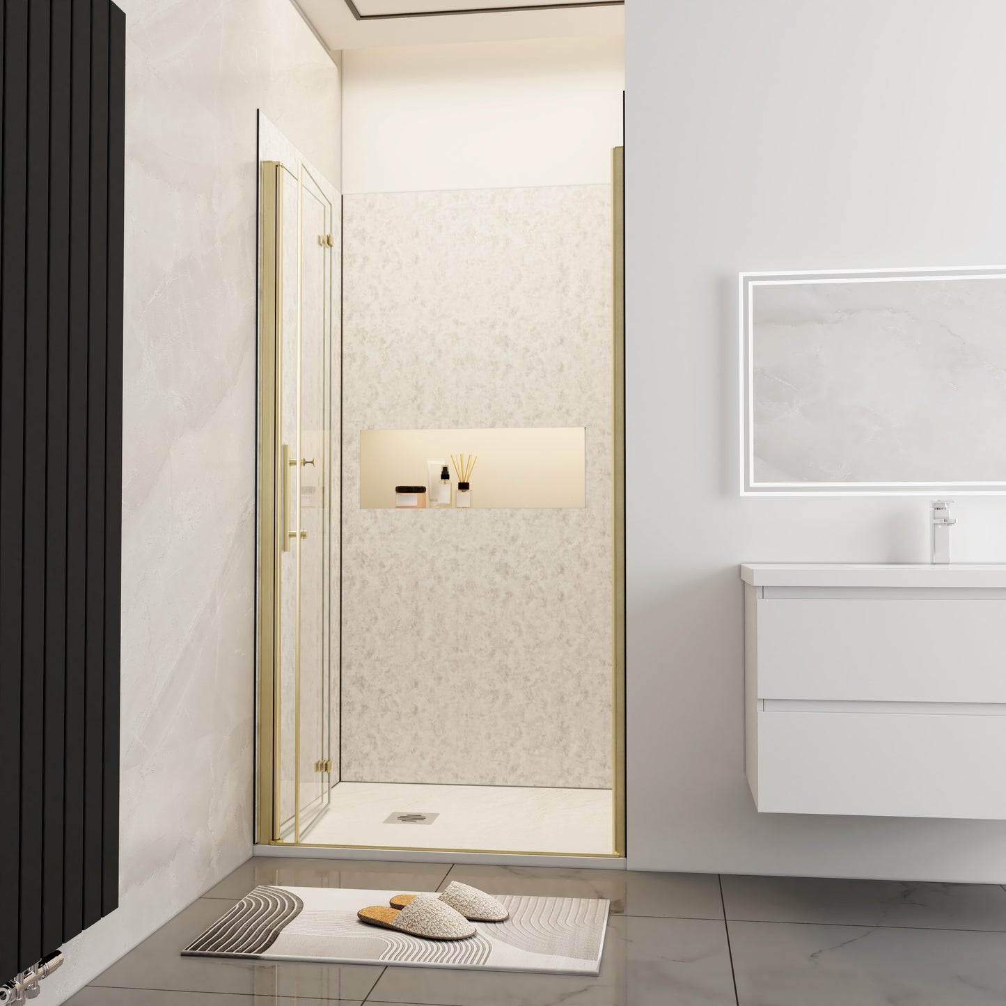 Douchedeur vouwdeur 70-80-90-95-100-110-120x195cm niche,6mm Helder Veiligheidsglas Easyclean,goud aluminium profiel