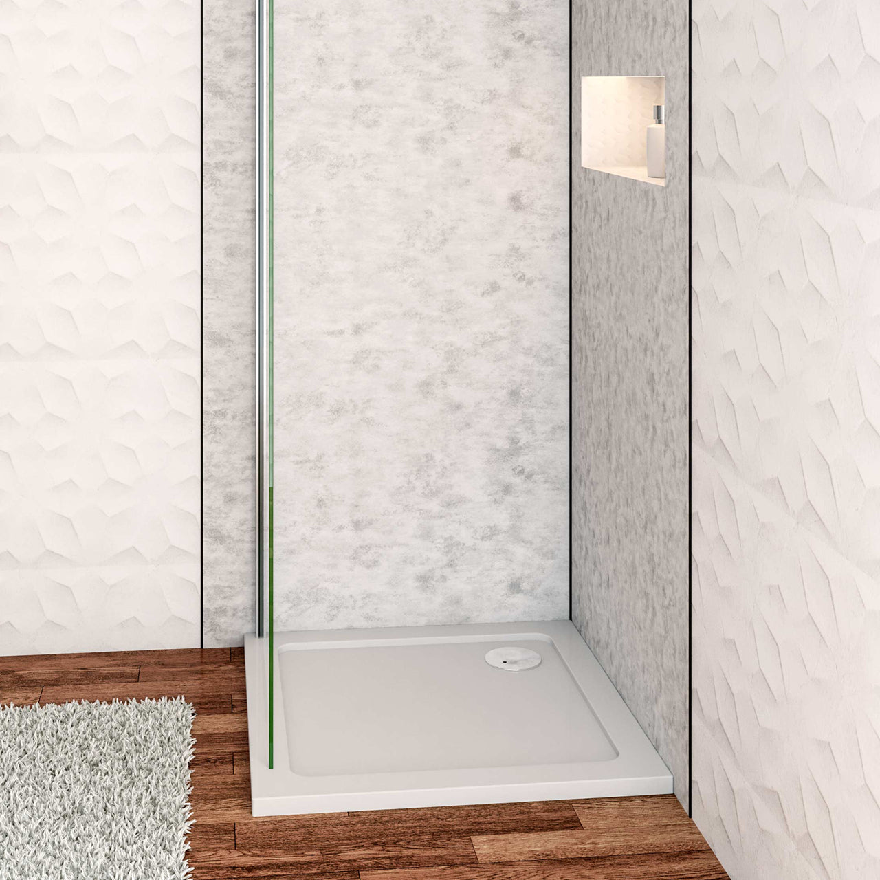 Aica ontwerp Driezijdige douchecabine 80-90x80-90x80-90x185cm Twee schuifdeuren+één zijpaneel 6mm gehard glas glanzend chroom met wit complete douchebak(Extra plat)