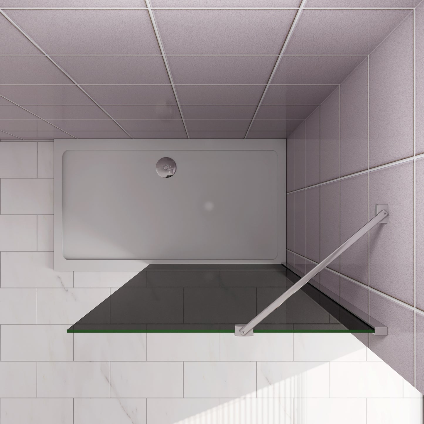 Aica Industriële douchewand 80/90x200 cm 8 mm NANO gehard glas met zwarte veiligheidsfolie 45/50cm draaibaar stabilisatiestang glanzend chroom dubbele veiligheidswaarborg
