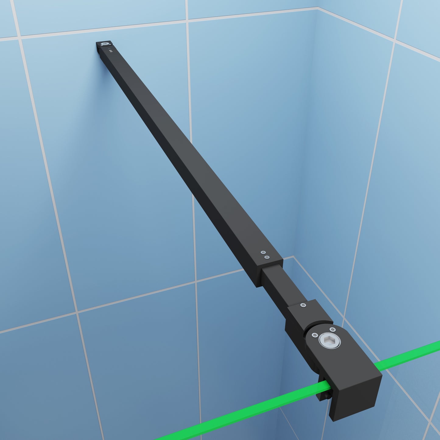 Industri le inloopdouchewand, hoogte 200 cm - onregelmatig blokpatroon - 8 mm gemakkelijk te reinigen gehard glas - met planken - verstelbare stabilisatiestang - matzwart frame - eenvoudig te installeren