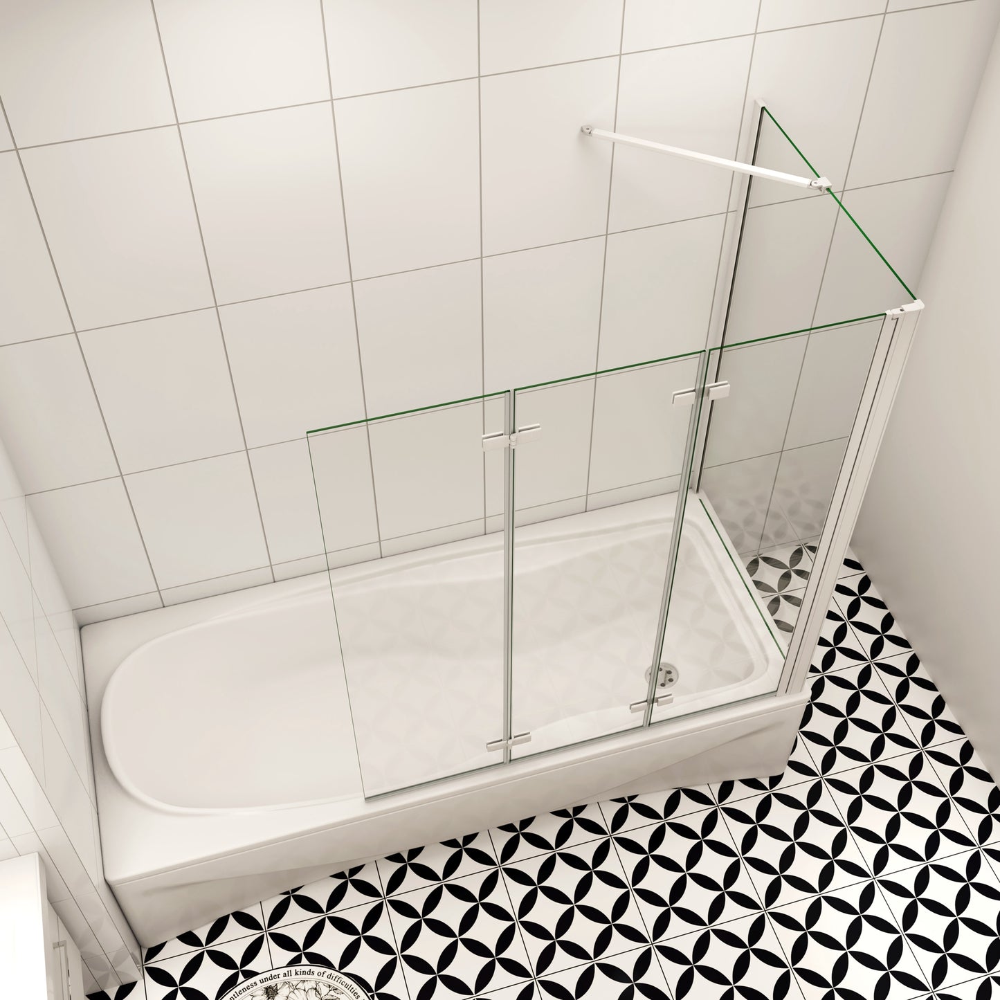 Aica Luxe Badwand 130x70/75/80x140cm,3-Delig Inklapbaar,6mm Transparant Easy Clean Gehard Glas,Grijs Frame,Eenvoudige Montage