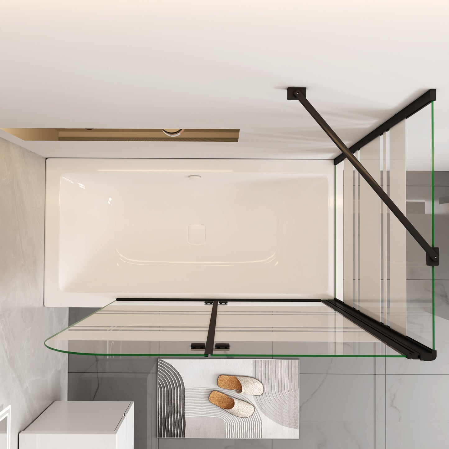 Aica modern stijl badwand 2 delig 90/100/110/120x65/70/75/80x140cm inklapbaar 6mm veiligheidsgehard glas-mat zwart-Witte zeefdrukstrepen