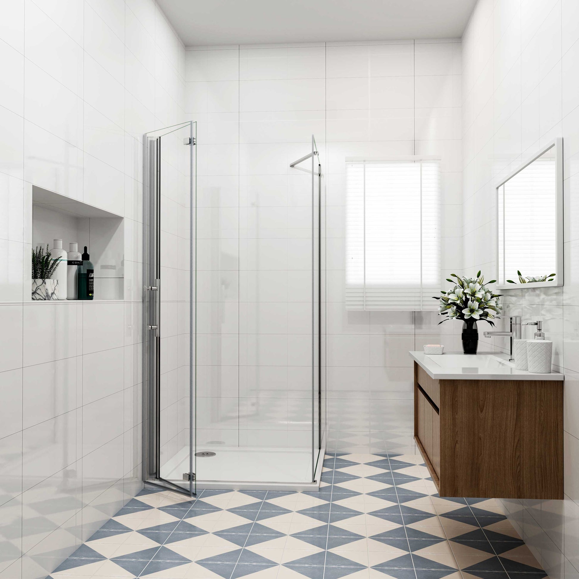 Douchecabine met vouwdeur en vaste zijwand ,NANO EasyClean veiligheidsglas,B:76xD:90x185cm,50cm Stabilisatiestang