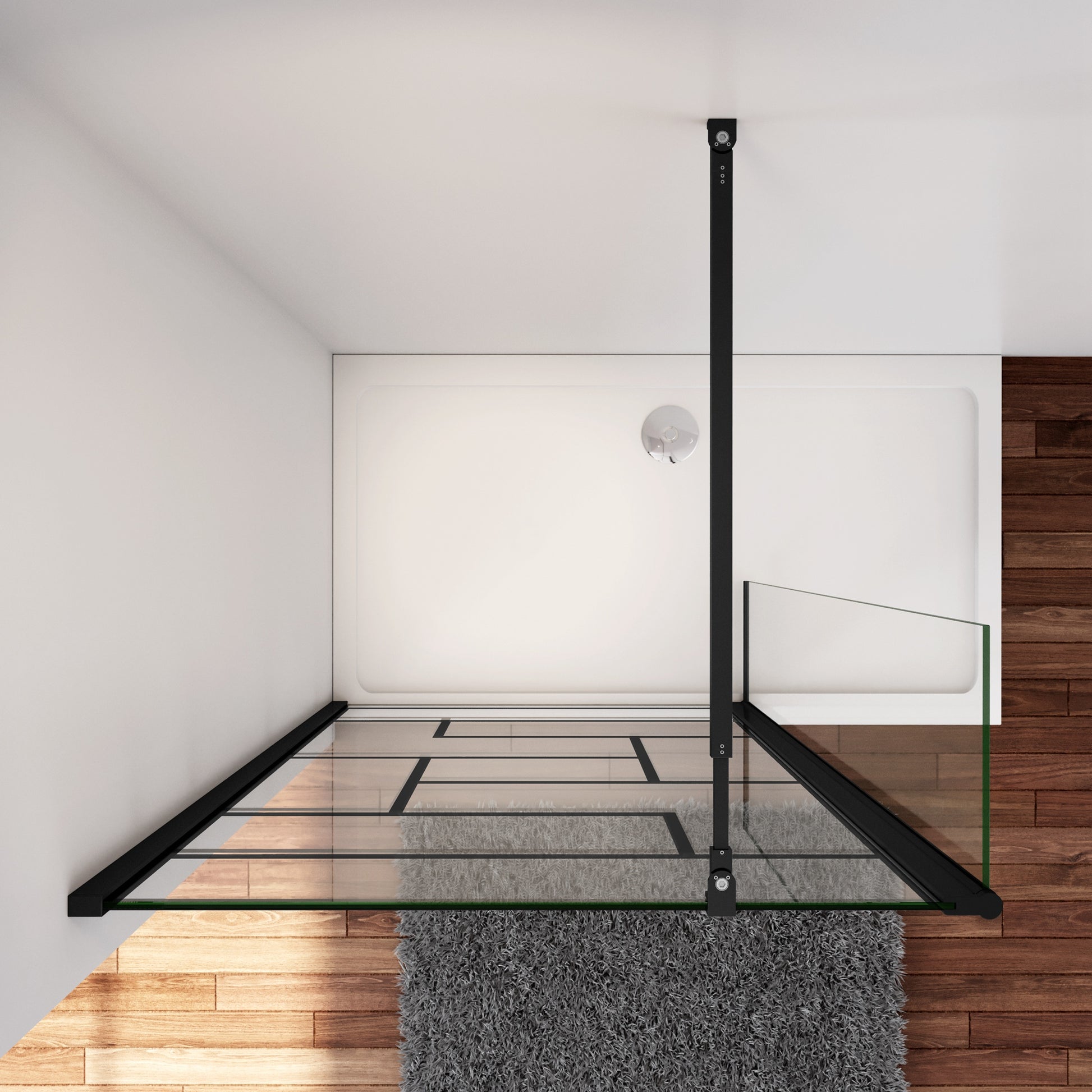 Inloopdouche 120x200cm met zwart decor, 30x200cm draaibaar hoekprofiel,73-120cm Stabilisatiestang,8mm NANO EasyClean veiligheidsglas