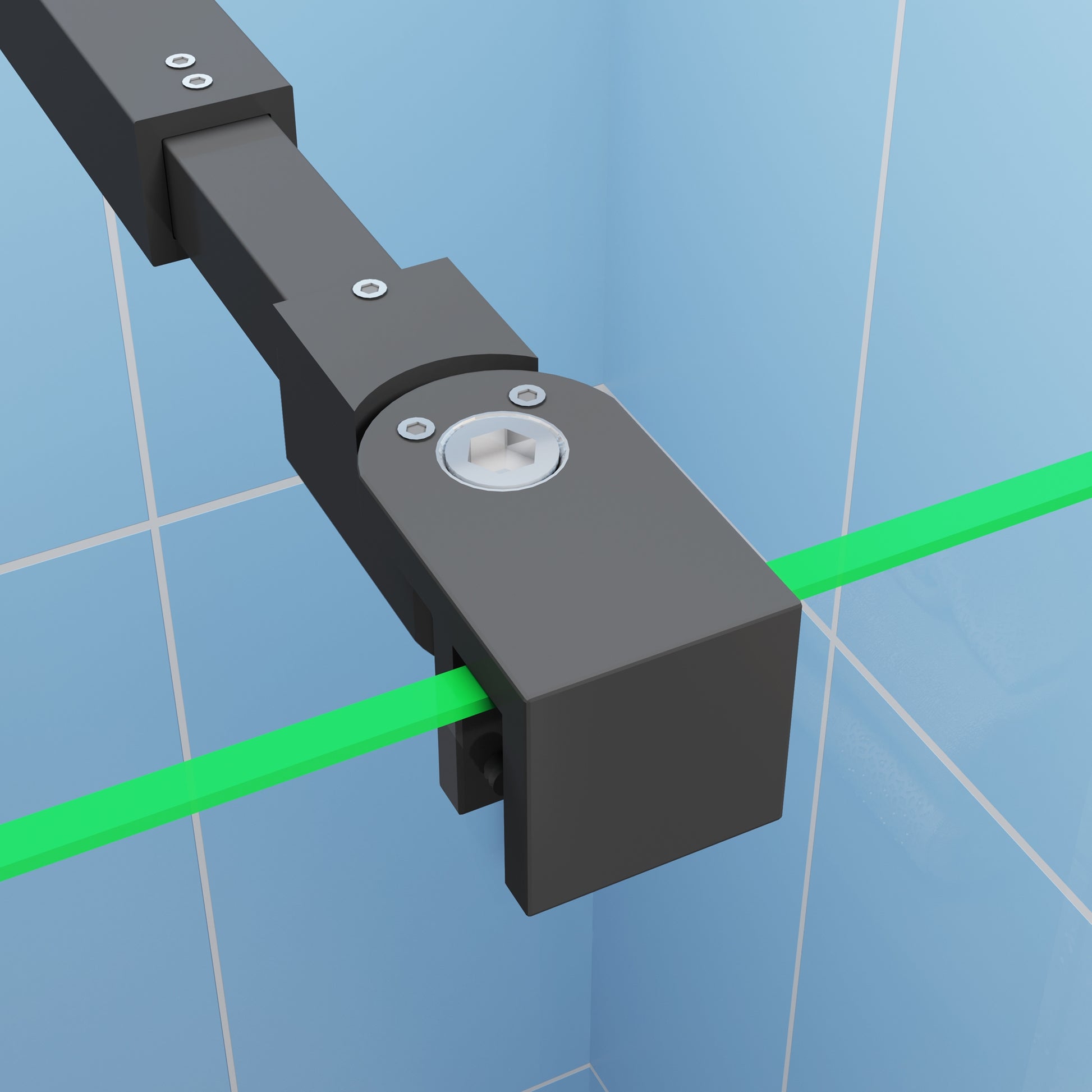 Industri le inloopdouchewand, hoogte 200 cm - onregelmatig blokpatroon - 8 mm gemakkelijk te reinigen gehard glas - met planken - verstelbare stabilisatiestang - matzwart frame - eenvoudig te installeren