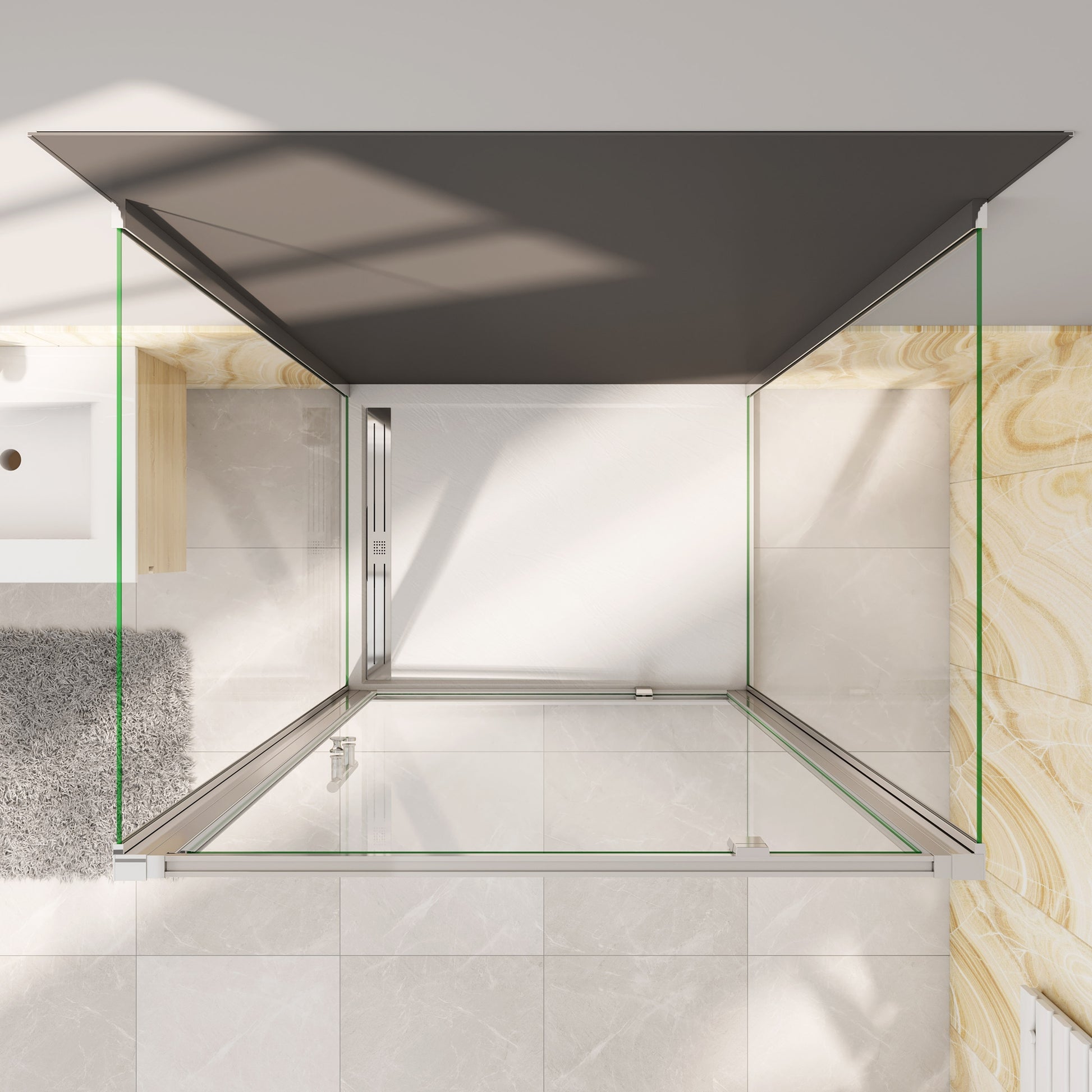 Douchecabine Draaideur+twee zijpanelen 5mm veiligheidsglas-gepolijst chroom frame