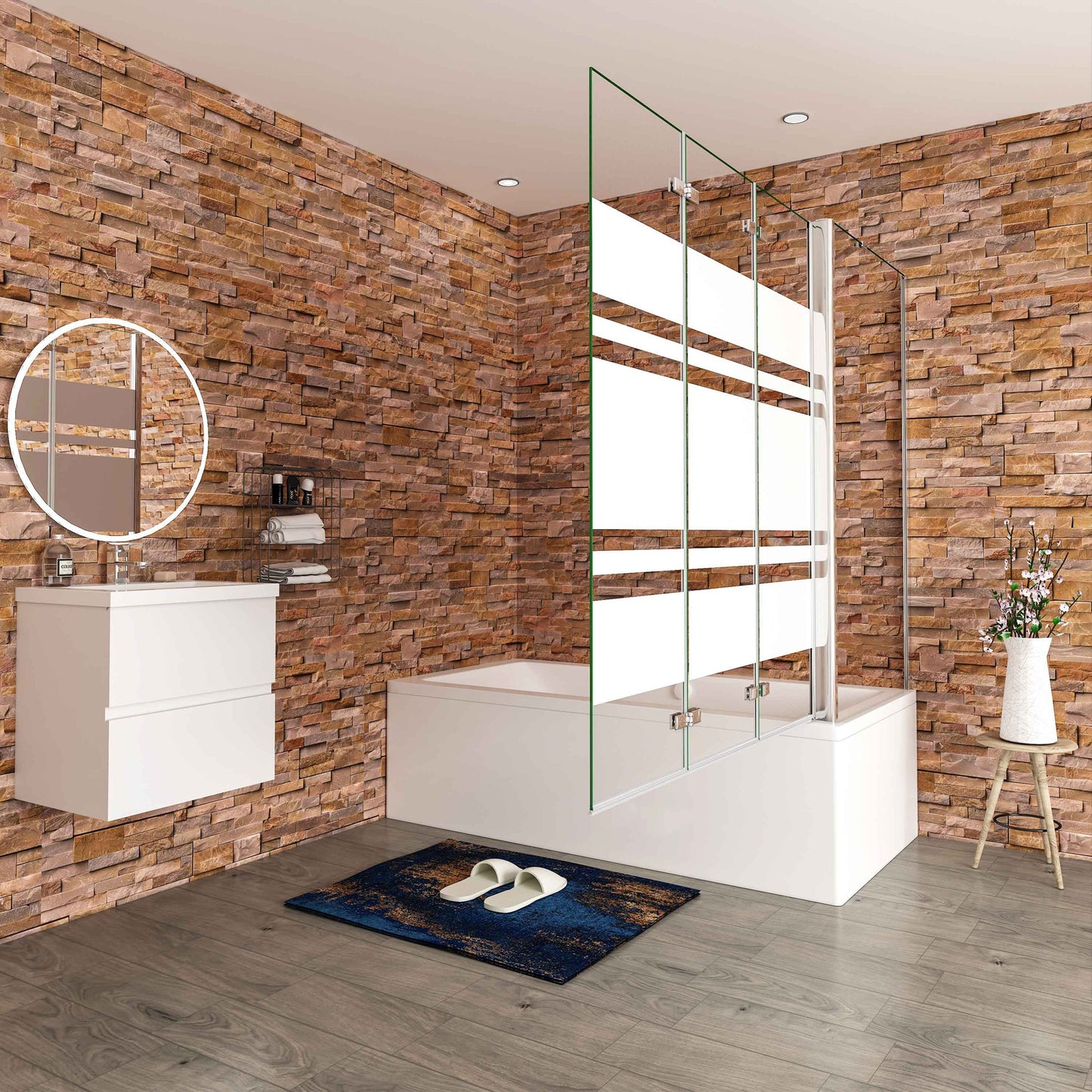 Aica Scandinavische Badwand 130/140x60/70/75/80x140cm,3-Delig Inklapbaar,6mm Wit Gesatineerd Easy Clean Gehard Glas,Chroom Frame,Eenvoudige Montage