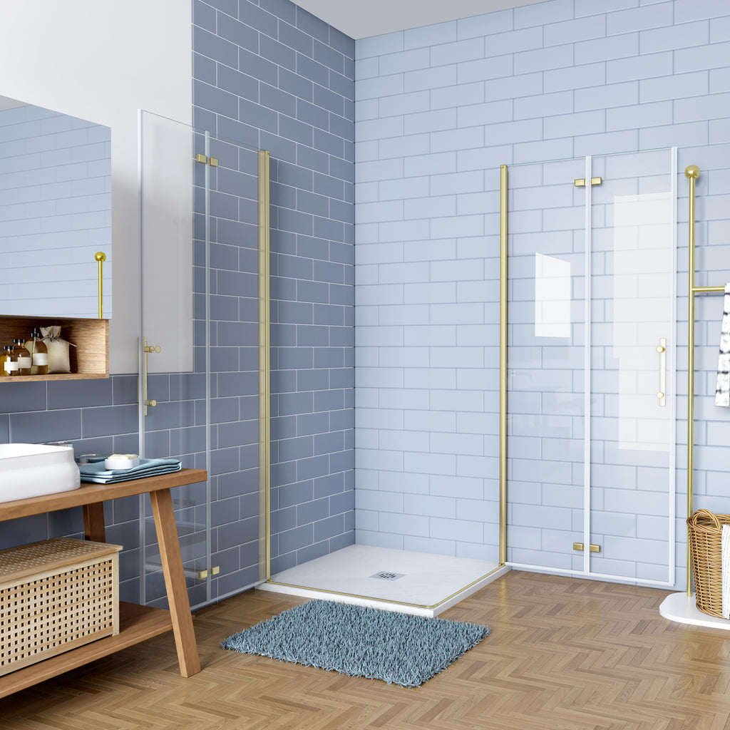 Douchecabine Opvouwbare 6mm NANO Easyclean veiligheidsglas goud aluminium profiel