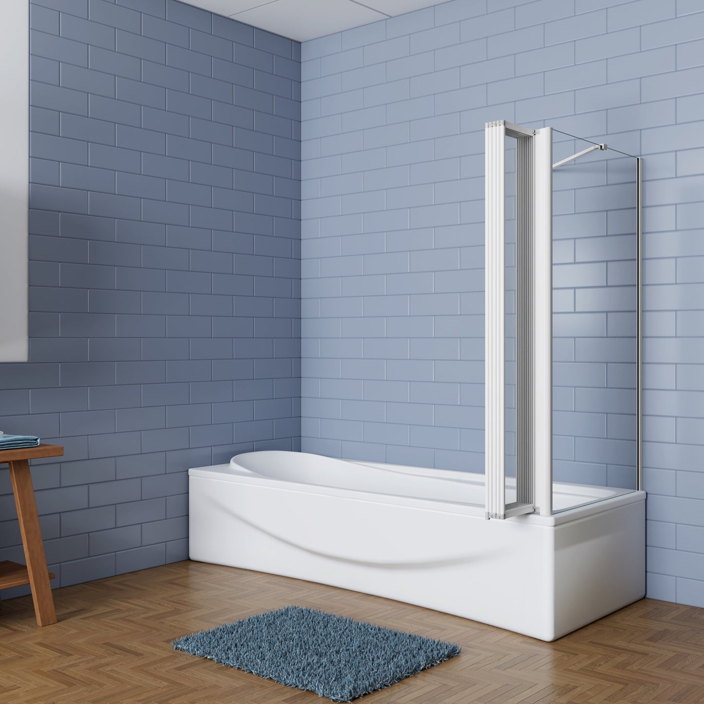 Aica Badwand 120x70/75/80x140cm 5-Delige Inklapbaar 4mm gehard glas-Grijs frame