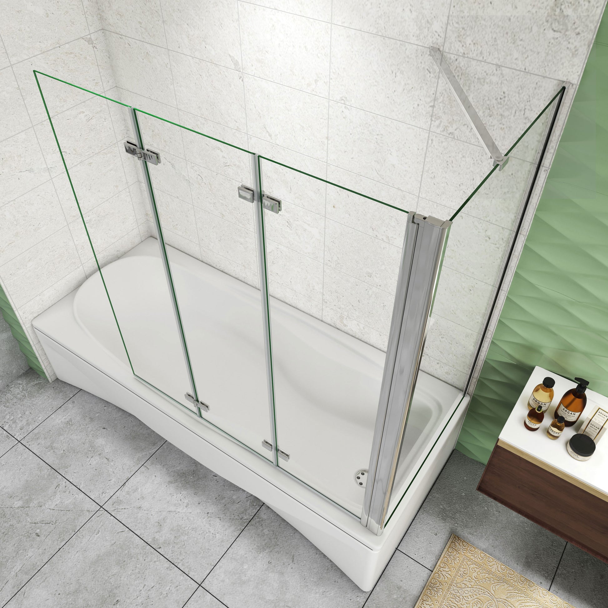 Aica Luxe Badwand 130x60/70/75/80x140cm-3-Delig Inklapbaar 6mm Transparant Easy Clean Gehard Glas-Chroom Frame-Eenvoudige Montage