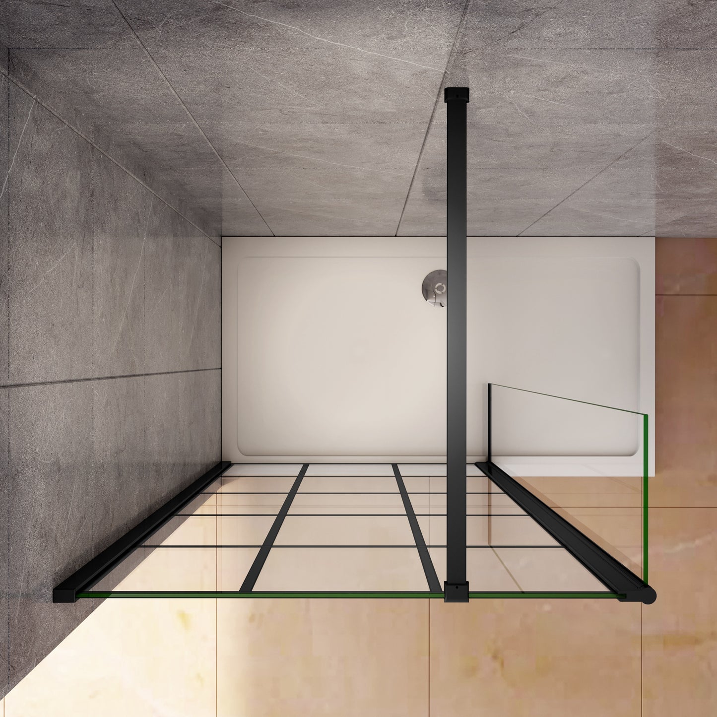 Inloopdouche 80x200cm met zwart decor,30x200cm draaibaar hoekprofiel,140cm Stabilisatiestang,8mm NANO EasyClean veiligheidsglas