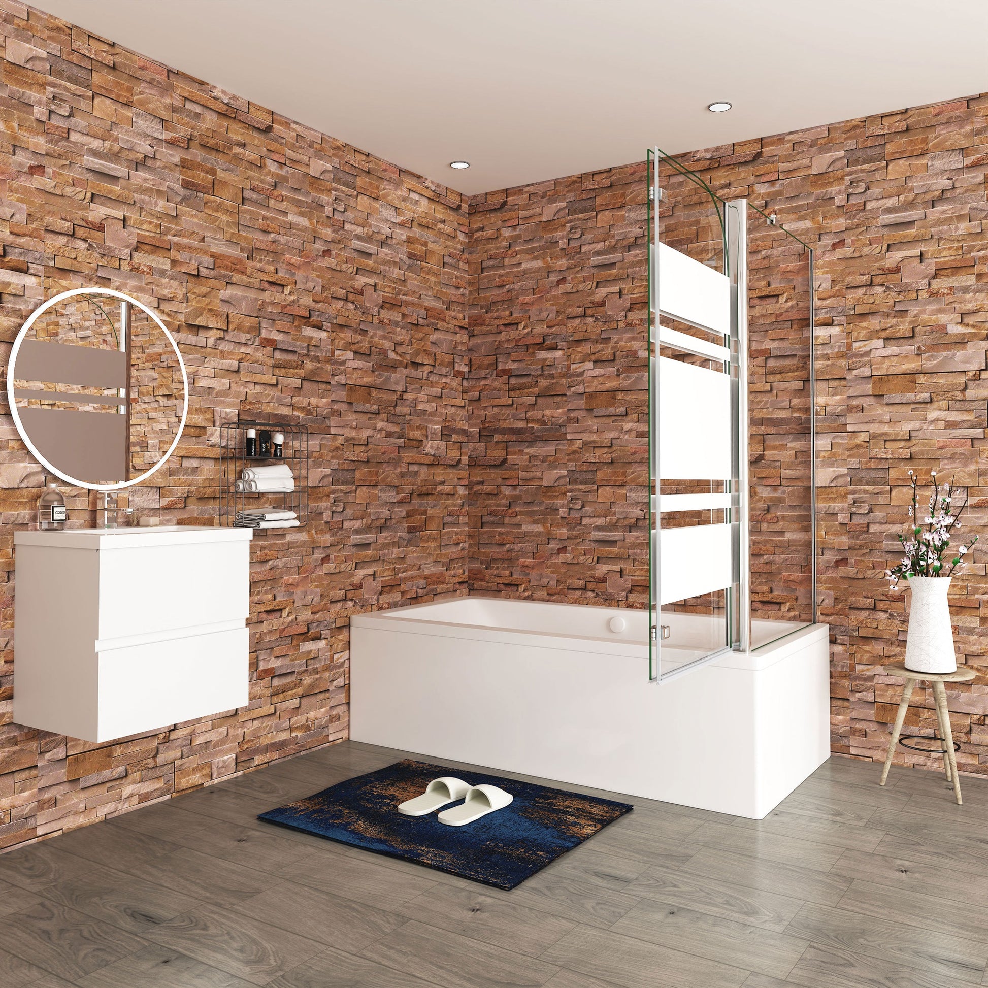 Aica modern stijl badwand 90/100/110/120x60/70/75/80x140cm 2 delig inklapbaar 6mm veiligheidsgehard glas glanzend chroom-Witte zeefdrukstrepen