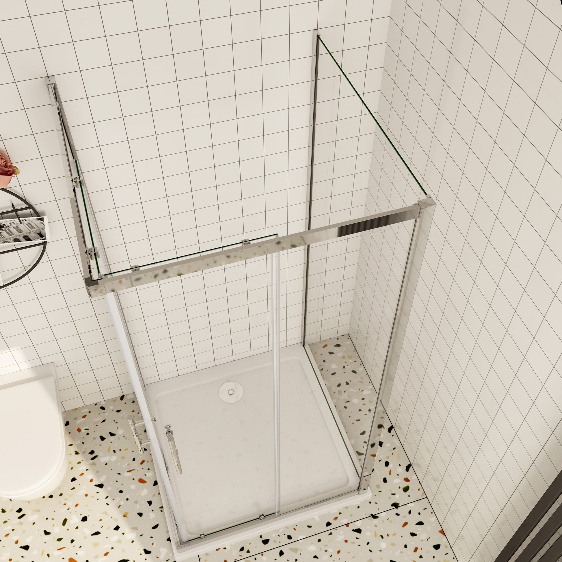 Aica ontwerp Driezijdige douchecabine 70-80-90x70-80-90x70-80-90x185cm Twee schuifdeuren 6mm+één zijpaneel 5mm gehard glas glanzend chroom met wit complete douchebak