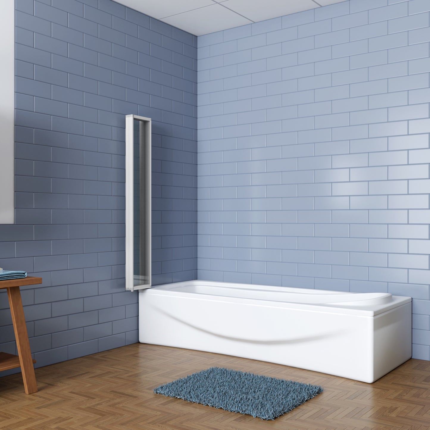 Aica Badwand 120x140cm 5-Delige Inklapbaar 4mm gehard glas-Grijs frame