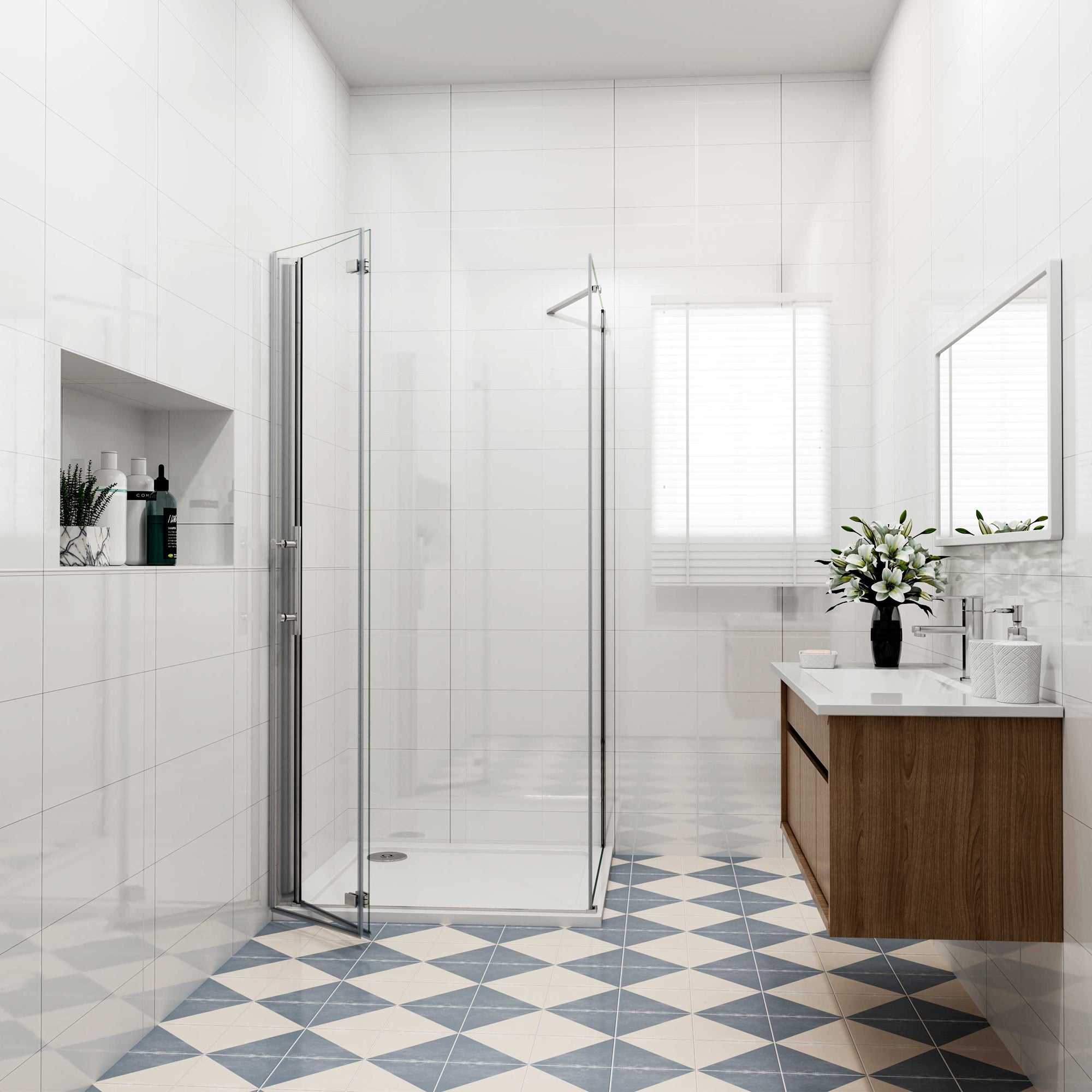 Douchecabine met vouwdeur en vaste zijwand ,NANO EasyClean veiligheidsglas,B:70xD:76x185cm,50cm Stabilisatiestang