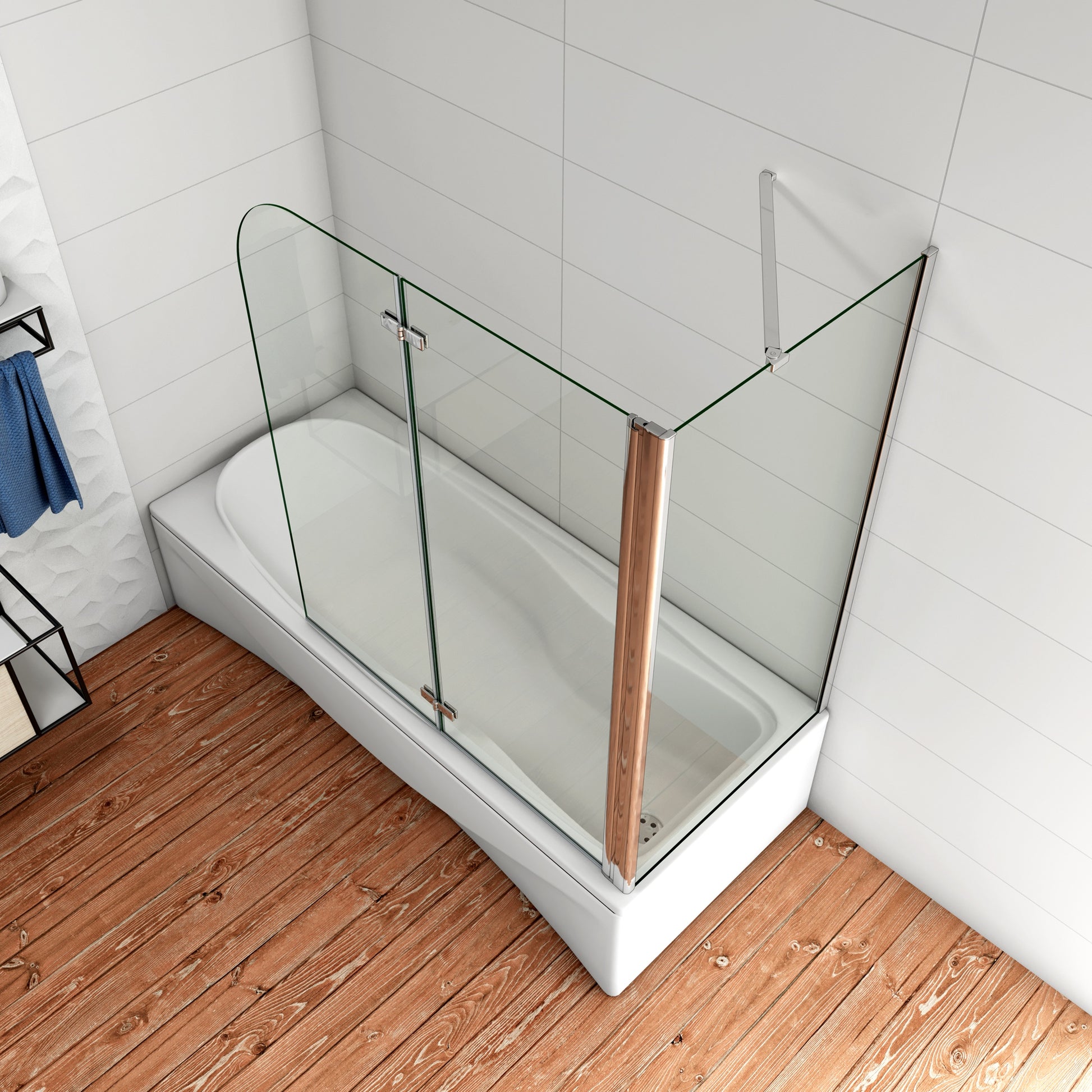 Aica Luxe Badwand 90/100/110/120x60/70/75/80x140cm-2-Delig Inklapbaar 6mm Transparant Easy Clean Gehard Glas-Chroom Frame-Eenvoudige Montage