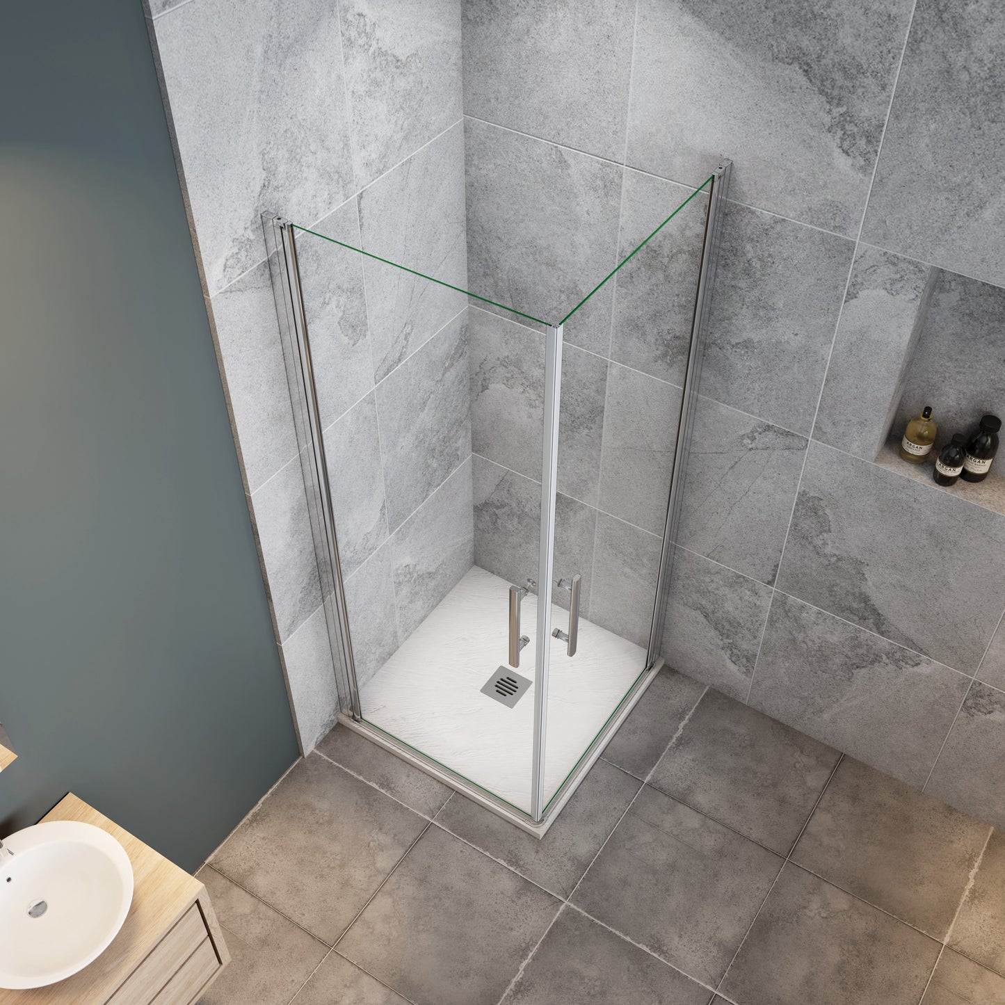 Douchecabine B:70-80-90-100xD:70-80-90-100x180cm,dubbele draaideuren,6mm NANO EasyClean veiligheidsglas,profiel van glanzend chroom