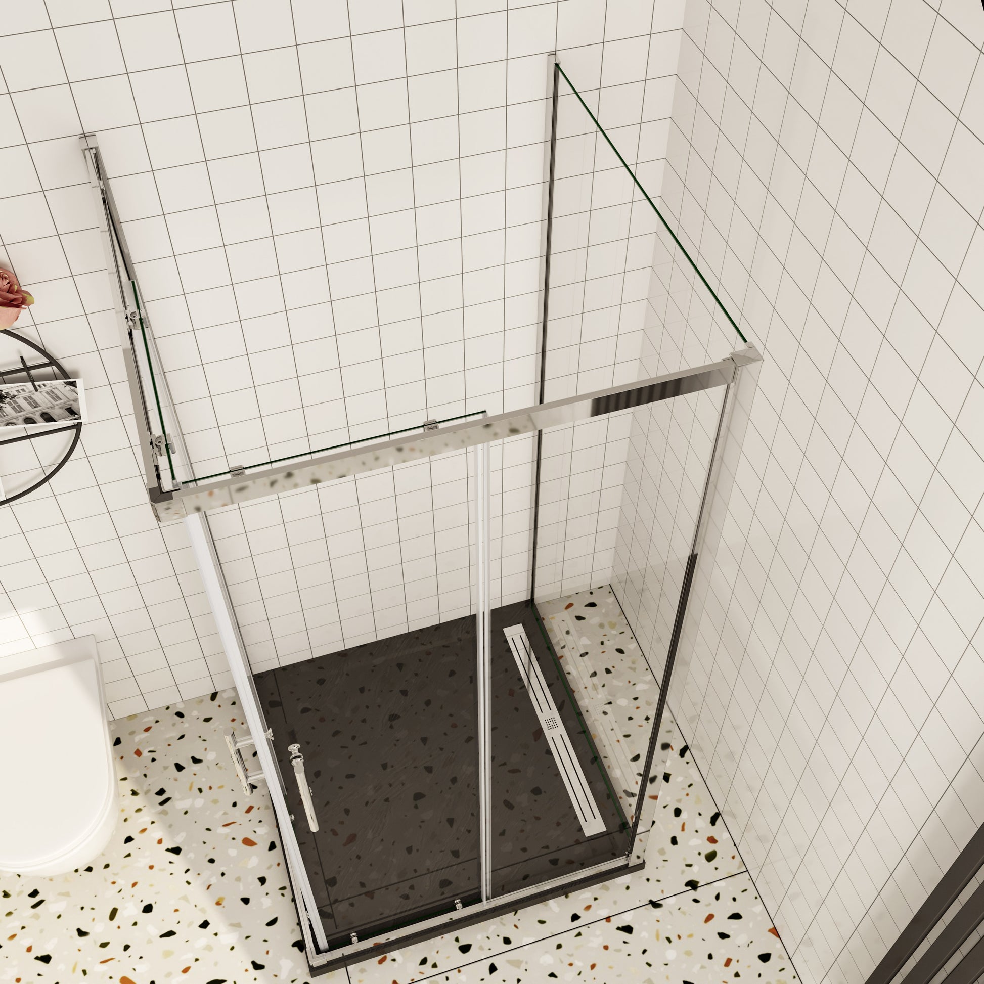 Aica ontwerp Driezijdige douchecabine 70-80-90x70-80-90x70-80-90x185cm Twee schuifdeuren 6mm+één zijpaneel 5mm gehard glas glanzend chroom