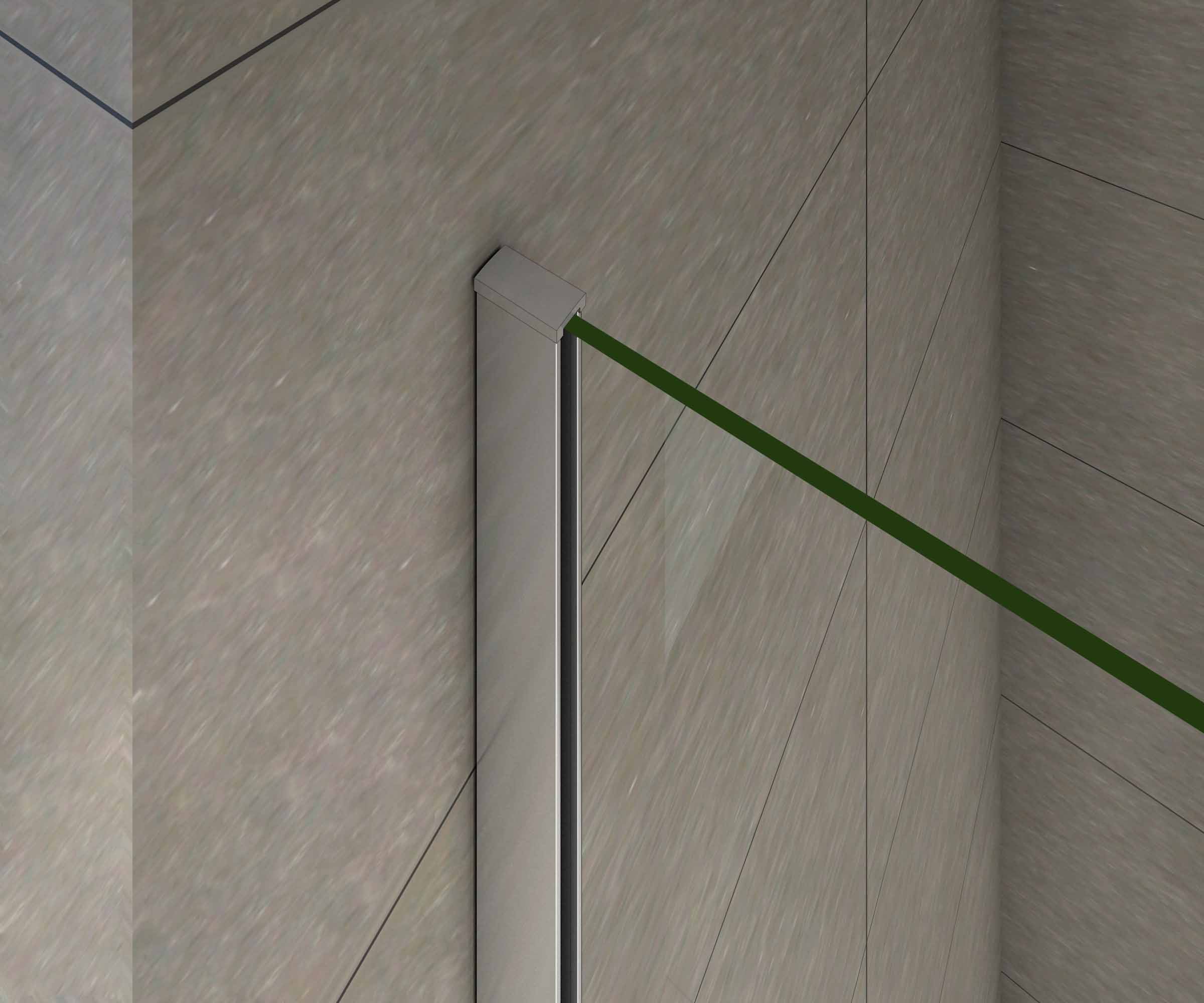 Badwand 70x140 cm,NANO EasyClean veiligheidsglas,verticale stabilisatiestang met plafondbevestiging