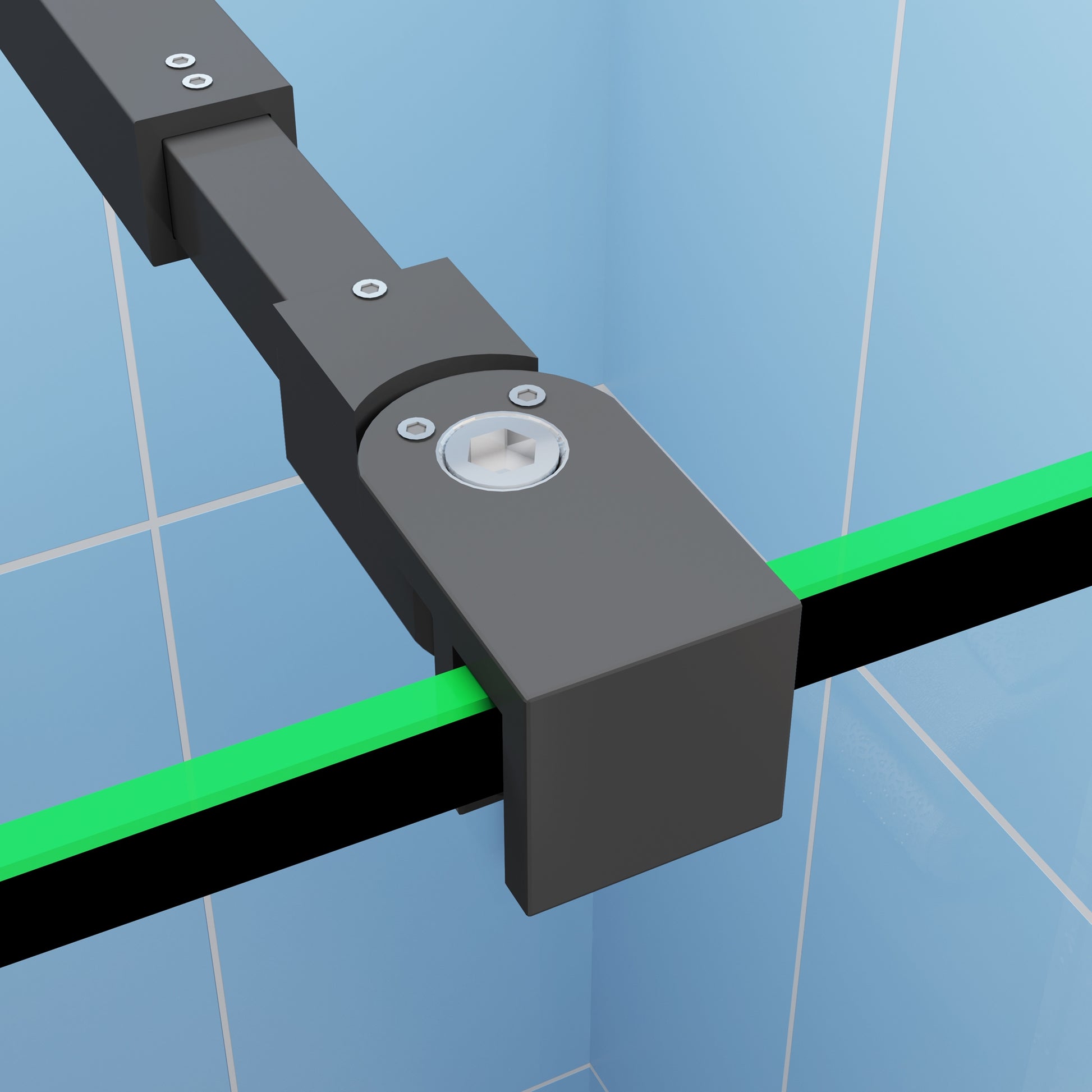 Inloopdouchewand in industri?le stijl, 200 cm hoog - regelmatig blokpatroon - 8 mm gemakkelijk te reinigen gehard glas - met planken - verstelbare stabilisatiestang - matzwart frame - eenvoudig te installeren