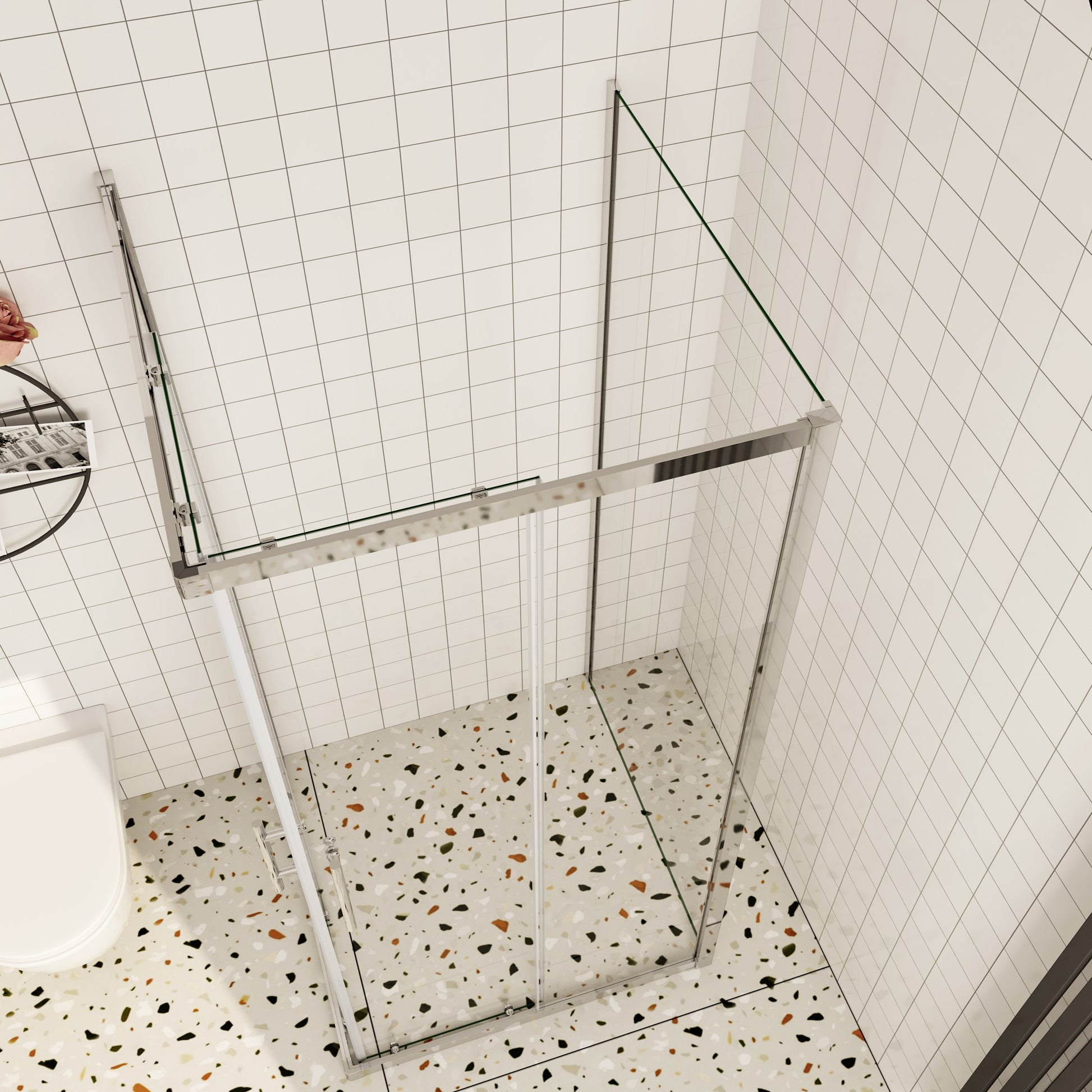 Aica ontwerp Driezijdige douchecabine 70-80-90x70-80-90x70-80-90x185cm Twee schuifdeuren 6mm+één zijpaneel 5mm gehard glas glanzend chroom