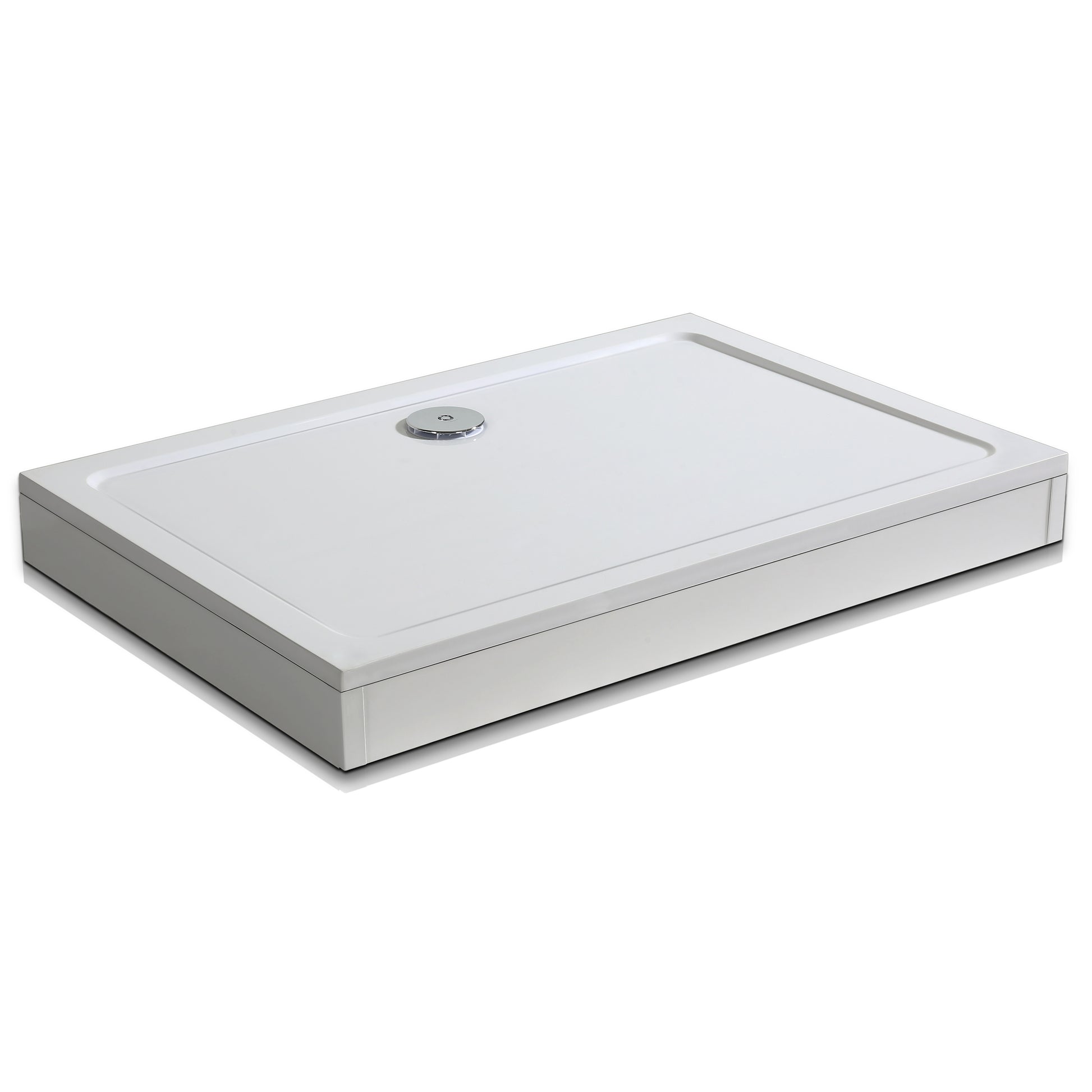 Aica80/90/100/110/120/140x70/76/80/90x3cm witte douchebak rechthoekige gemaakt van een mengsel van natuursteen en hars antislip antibacterieel met douchegoot rooster en afvoer verkrijgbaar in verschillende maten incl. verstelbare poten tot 10 cm