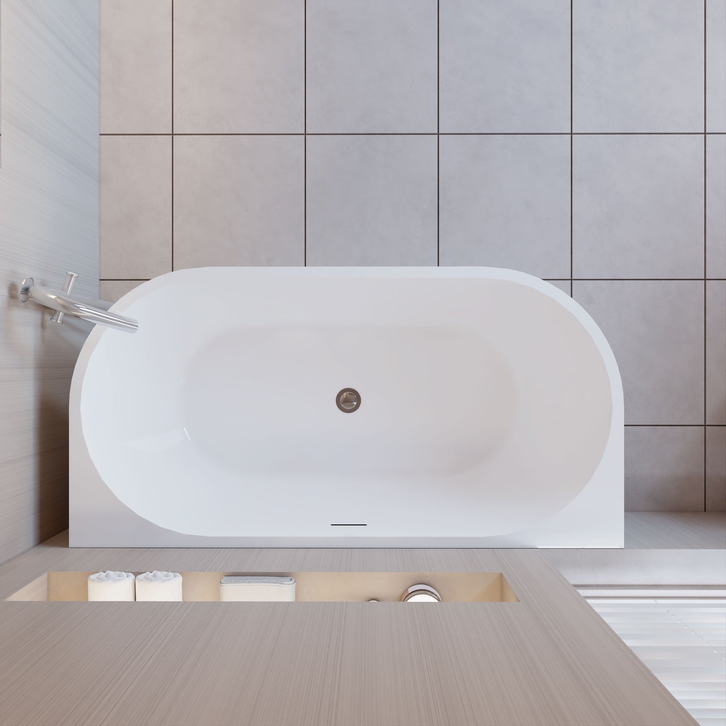 Aica Halfvrijstaand Bad 150x75x58cm/170x80x60cm-Helder Wit-Acryl-Met Afvoer-Eenvoudig te Installeren