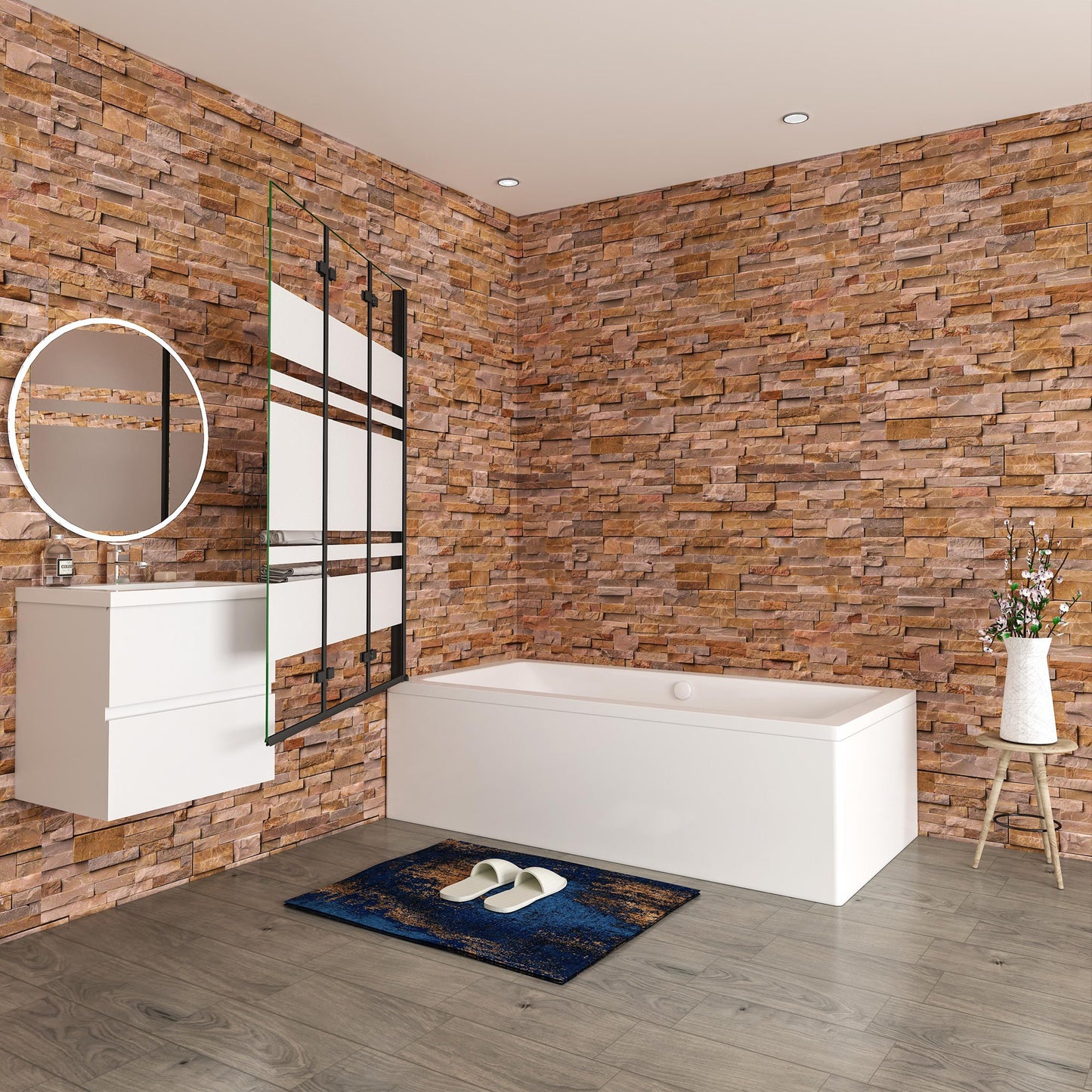 Aica Scandinavische Badwand 130/140x140cm,3-Delig Inklapbaar,6mm Wit Gesatineerd Easy Clean Gehard Glas,Mat zwart,Eenvoudige Montage