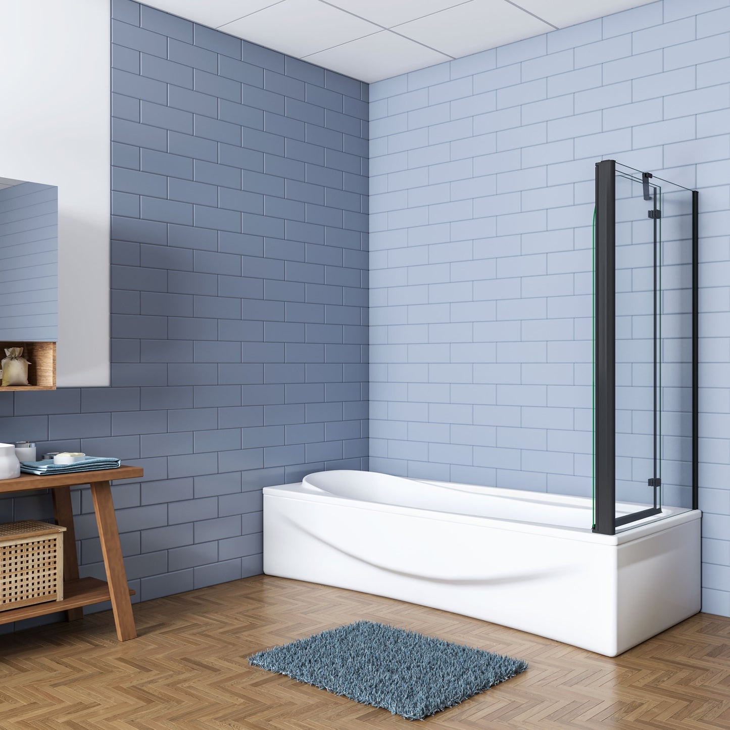 Aica luxe badscherm zwart mat 2 delig inklapbaar 90/100/110/120x65x140cm badwand 6mm easyclean glas