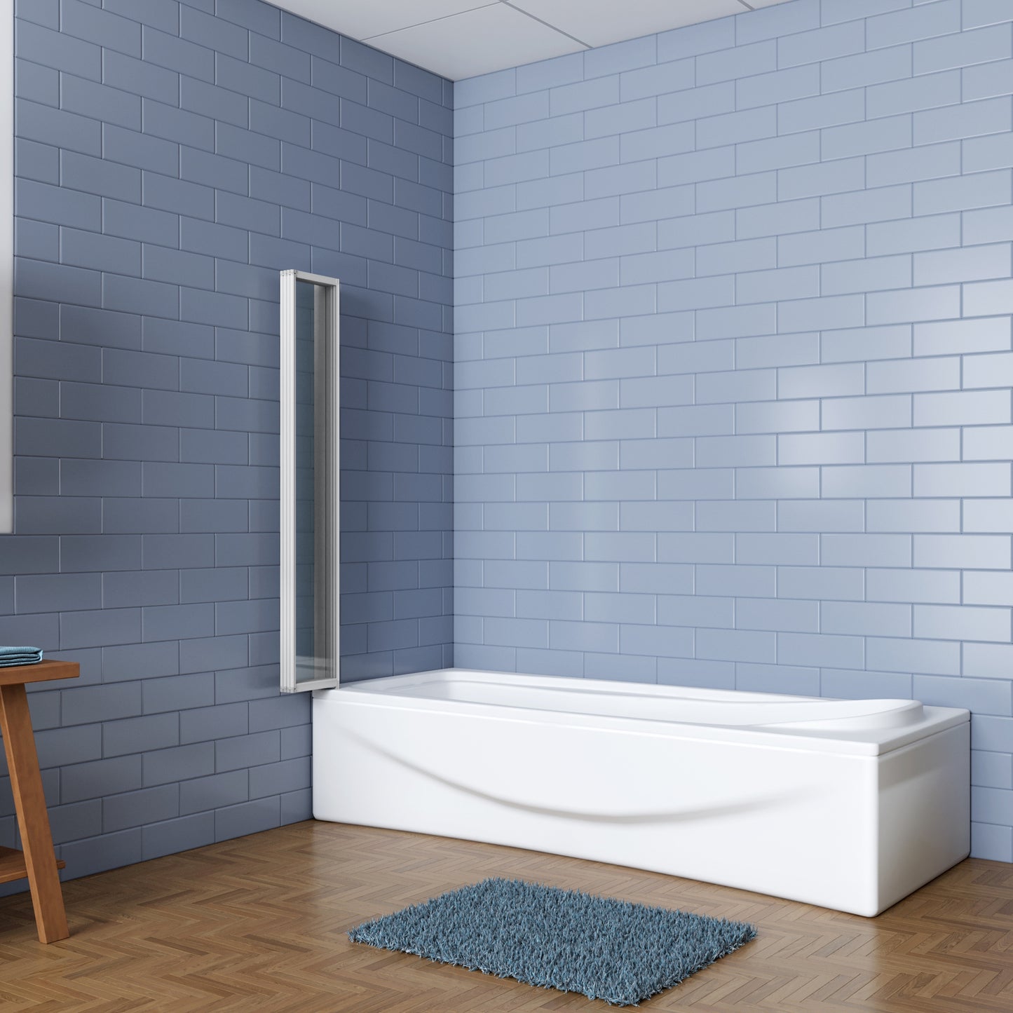Aica Badwand 100x140cm 4-Delige Inklapbaar 4mm gehard glas-Grijs frame