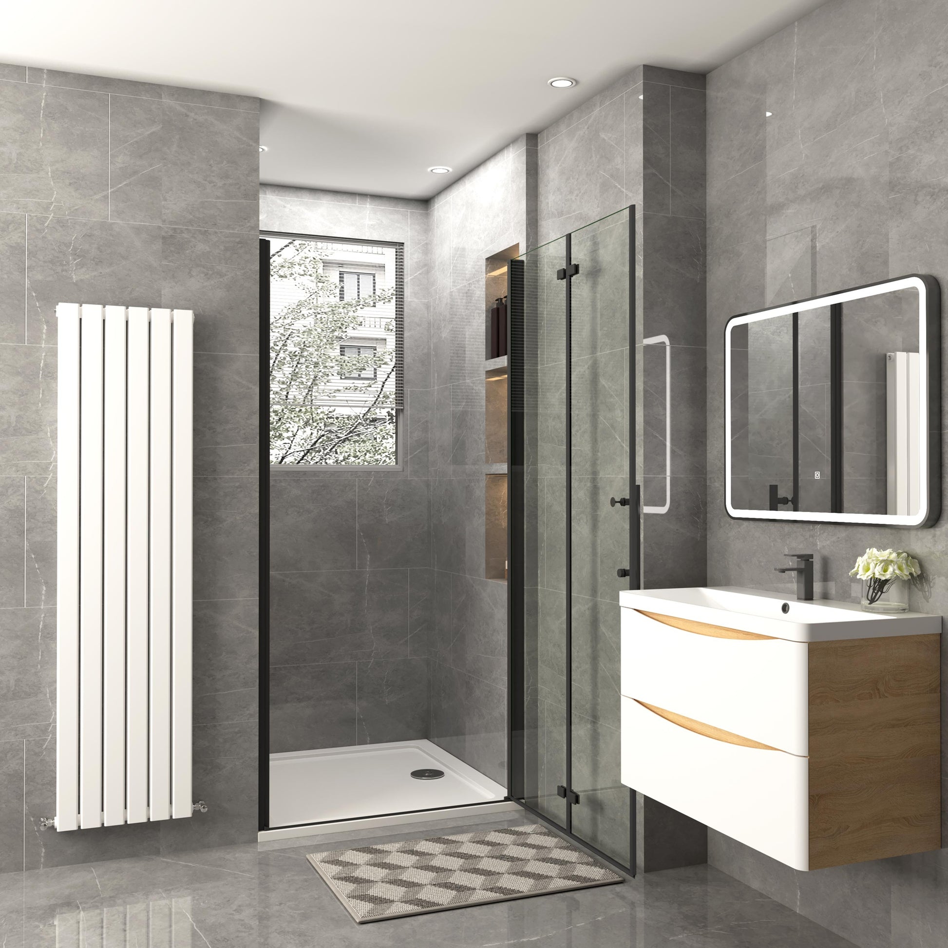 Aica Minimalistisch douchedeur vouwdeur 70-76-80-85-90-95-100-110-120x195cm zwart mat afwerking 6mm veiligheidsglas antikalk coating