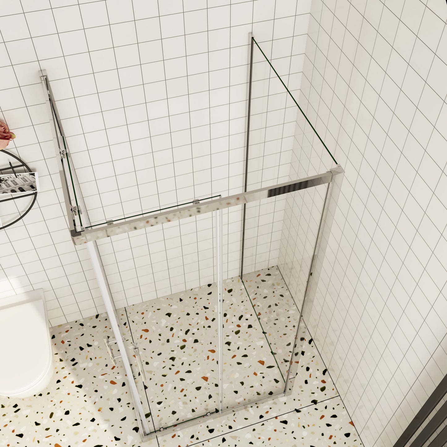 Aica ontwerp Driezijdige douchecabine 80-90x80-90x80-90x185cm Twee schuifdeuren+één zijpaneel 6mm gehard glas glanzend chroom met zwart complete douchebak