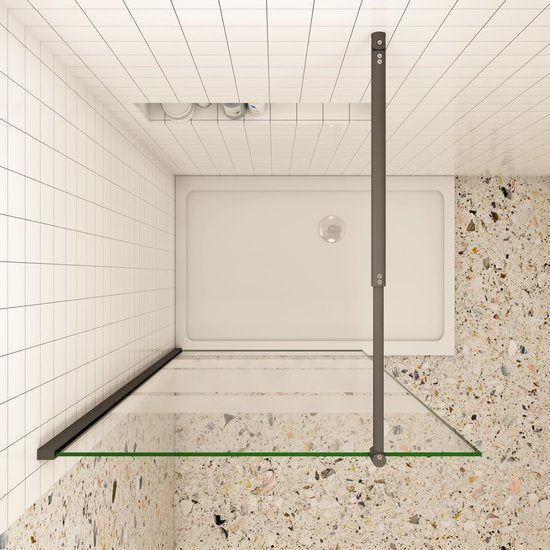 Inloopdouche 6 mm matglas met zijdeprint matzwart profiel antikalk