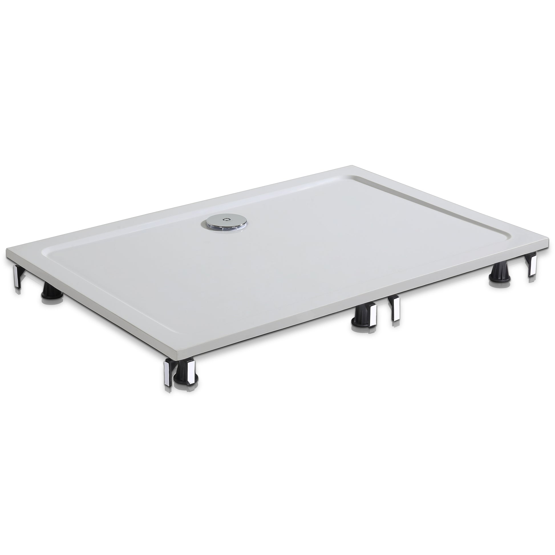 Aica80/90/100/110/120/140x70/76/80/90x3cm witte douchebak rechthoekige gemaakt van een mengsel van natuursteen en hars antislip antibacterieel met douchegoot rooster en afvoer verkrijgbaar in verschillende maten incl. verstelbare poten tot 10 cm