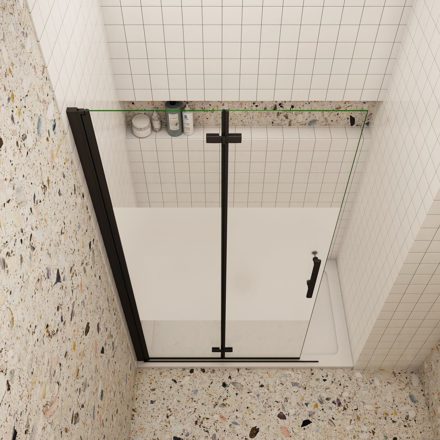 70/76/80/90/100/110/120x195cm inloopdouche Vouwdeur Mat Zwart Profiel met een matte strook,6mm NANO veiligheidsglas 180° draaibaar