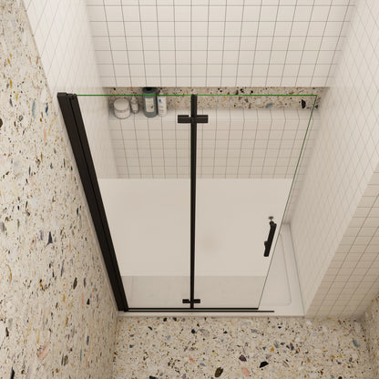 70/76/80/90/100/110/120x195cm inloopdouche Vouwdeur Mat Zwart Profiel met een matte strook,6mm NANO veiligheidsglas 180° draaibaar