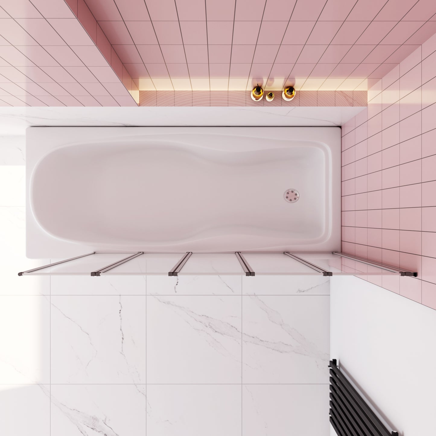 Aica Badwand 120x140cm 5-Delig Inklapbaar 4mm Gehard Glas-Gepolijst Chroom Frame