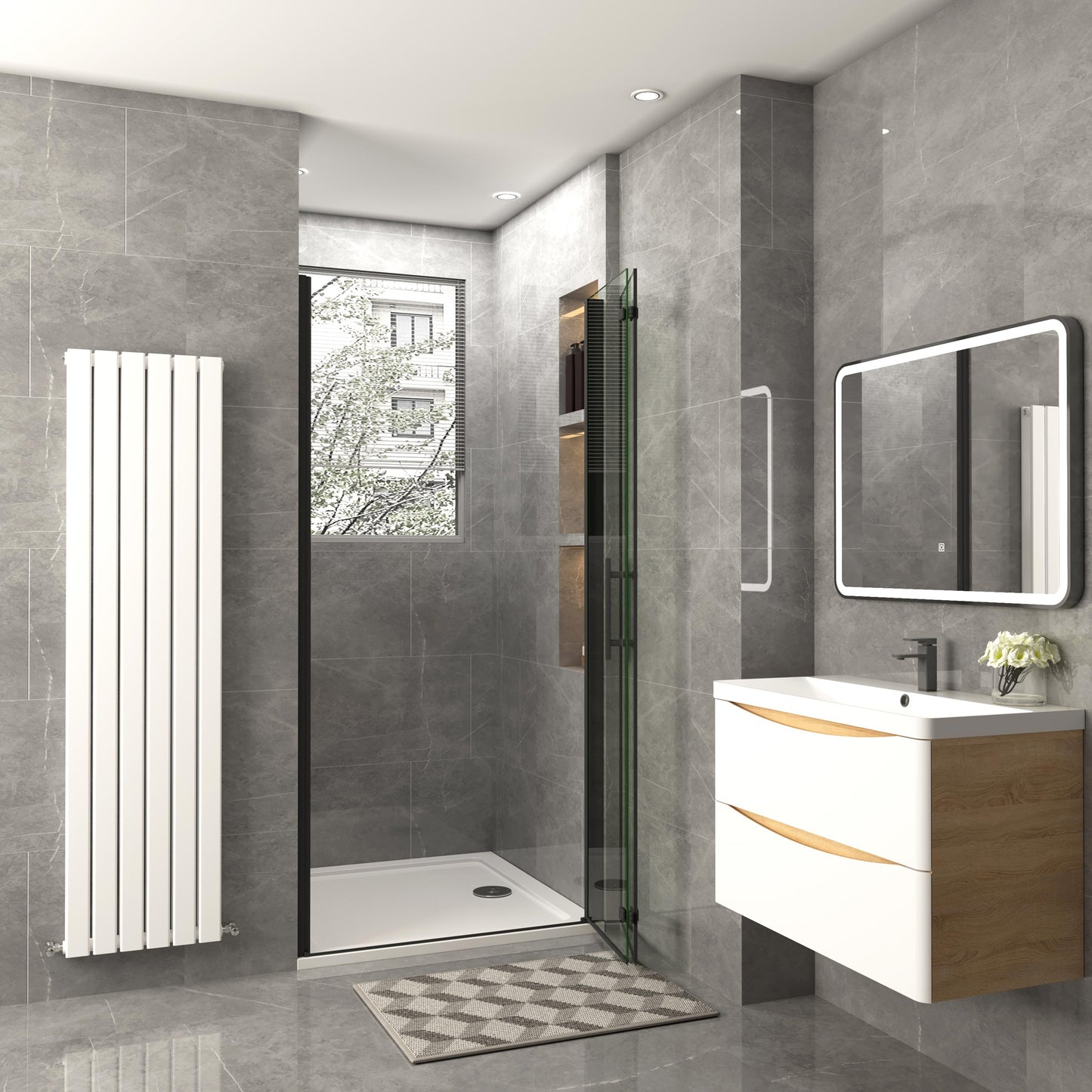 Aica Minimalistisch douchedeur vouwdeur 70-76-80-85-90-95-100-110-120x195cm zwart mat afwerking 6mm veiligheidsglas antikalk coating